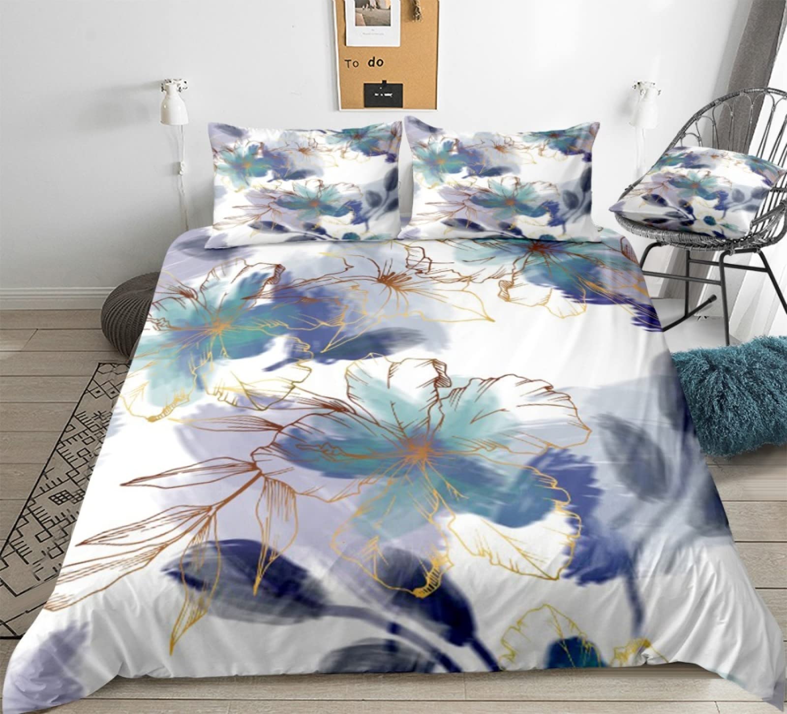 Parure de lit 220x240 blanc frais en microfibre 110g avec 2 taies 65x65