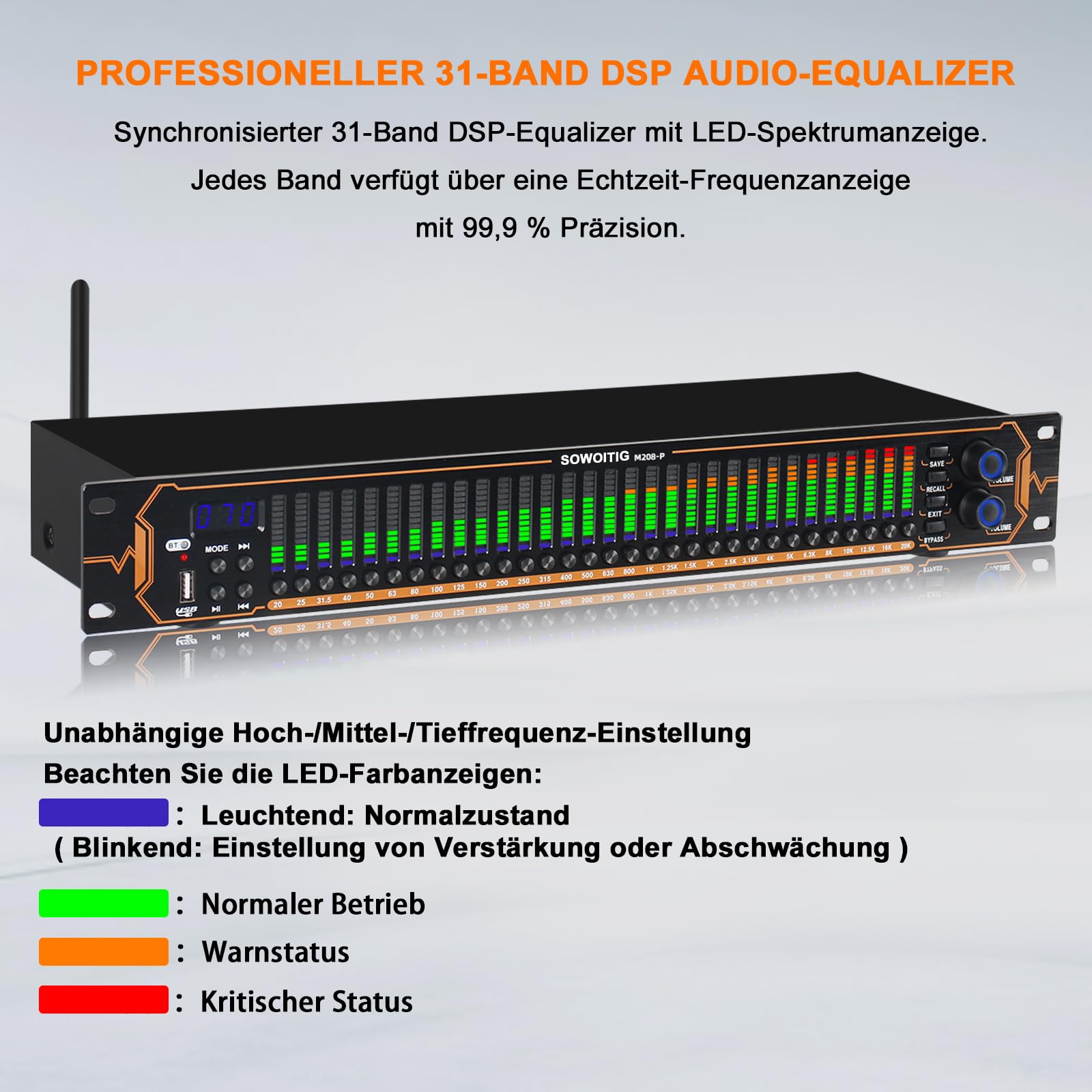 Equalizzatore stereo con EQ a 15 bande per sistema audio domestico, equalizzatore DJ Dual Channel
