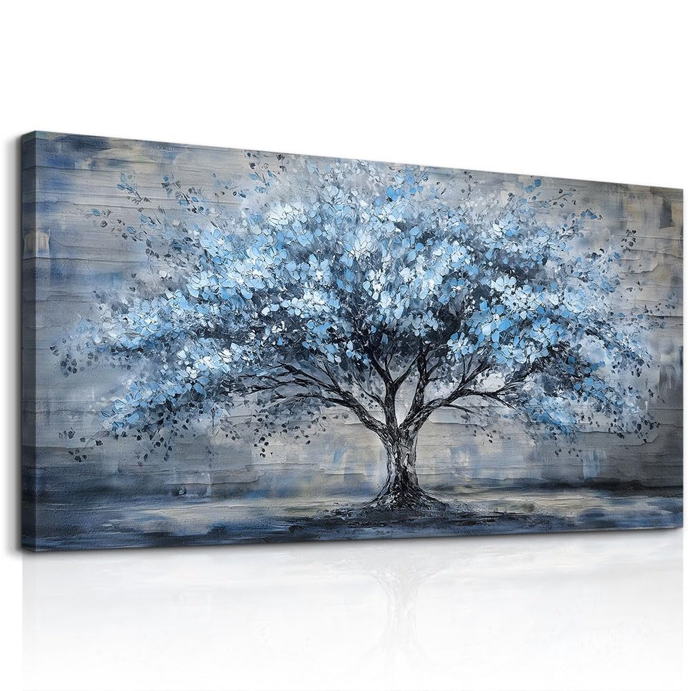 FUHAIHUA Canvas Wall Art For Living Room Large Wall Decor For Office Bedroom Decorations Blue Tree Landscape Pictures Abstract Paintings Artwork Room Wall Mural Aesthetic Home Decor 30x60 In