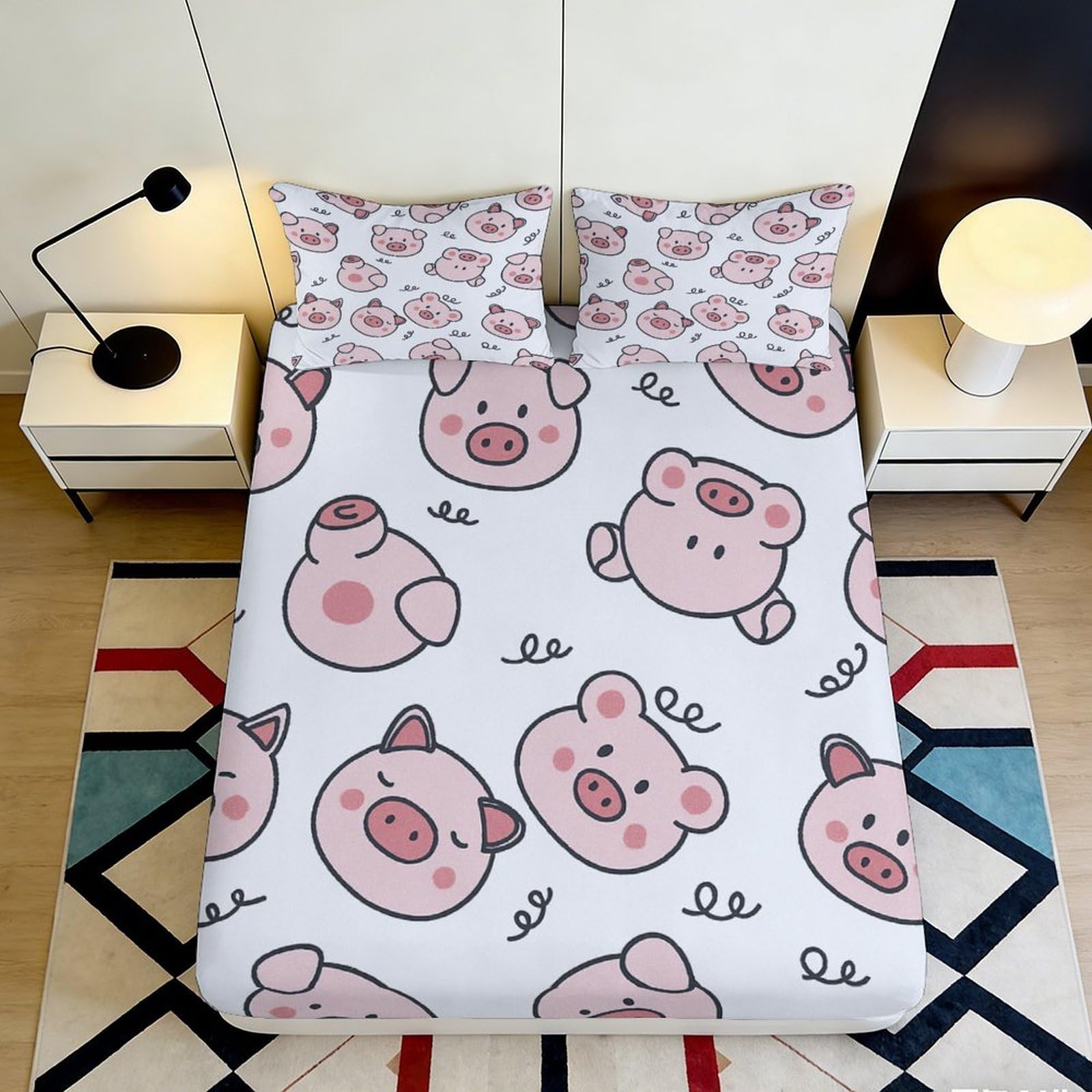 Jqzkxnhpbr Style-6 3D Printed Cute Pig Pattern Fitted Sheet Microfiber Soft Pink Animal Bed Cover For Bedroom Guest Room Decor 90X200x25cm
