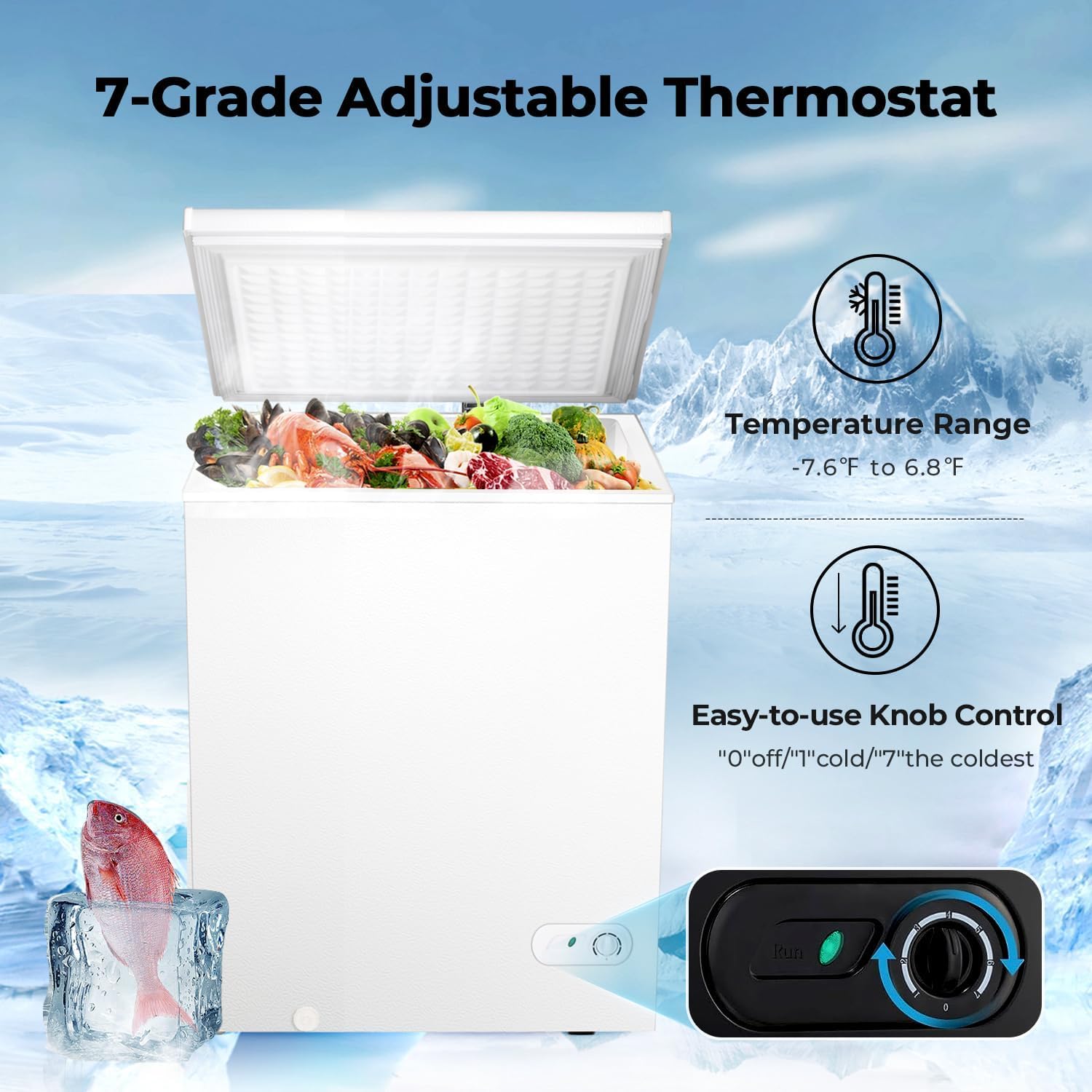 Electactic Chest Freezer 2.0 Cubic Feet Compact Freezer With 2 Removable Baskets, Free Standing Top Open Door Deep Freezer, Adjustable Temperature For Home Dorm, Bar, Basement, Kitchen on Fridge.com - View 4