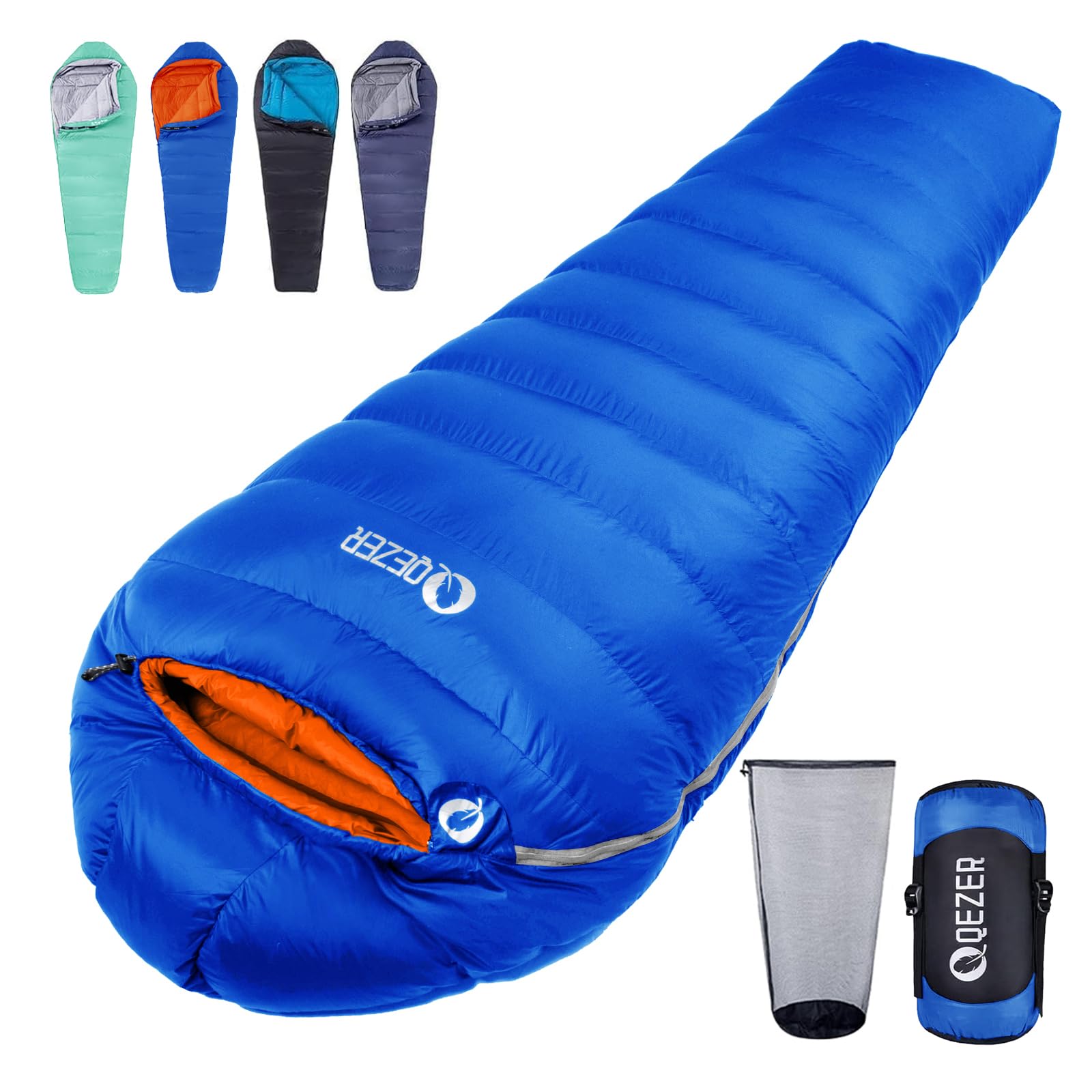 QEZER Daunenschlafsack,Warmer Leichter Winter Schlafsack 0°C bis -23°C für Erwachsener und Kind 4 Jahreszeiten Camping Outdoor und Indoor