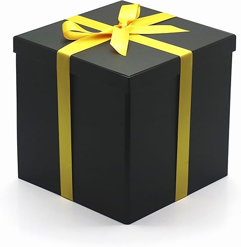 AVUX Caja de regalo de 9 x 9 x 9 pulgadas con tapas y cinta, una caja de regalo plegable y reutilizable de cartón rígido de color negro para