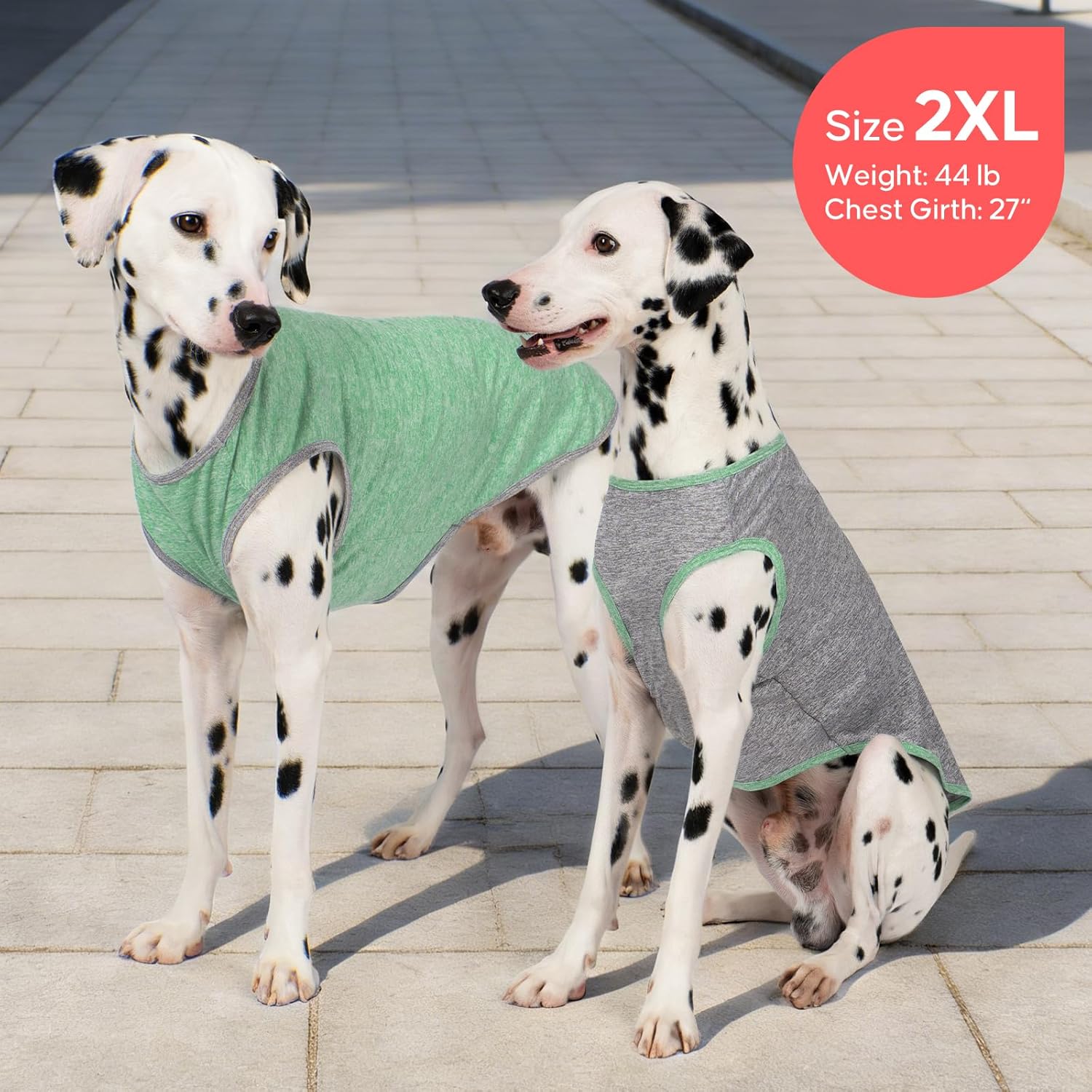 KYEESE 2Pack Dog Shirt, Lightweight Sun Protection Sleeveless Dog T Shirts for Medium Large Dogs Boy, Breathable Pet Reflective Tank Top Summer Dogs Clothes for Outdoor Walking, Grey+Dark Green, 2XL