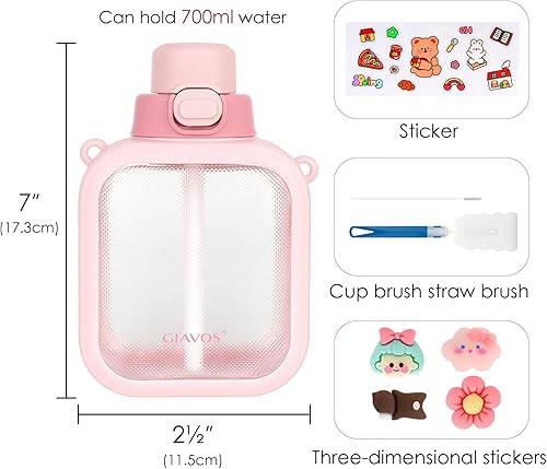 Miniatura 4 de Botella de agua cuadrada con pajilla, cantimplora transparente de viaje con correa ajustable, taza de agua a prueba de fugas para la oficina y la