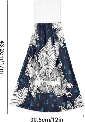 Miniatura 3 de Flying Pig - Toalla de cocina decorativa para el hogar, 2 toallas para colgar platos, toallas para atar con lazo, toallas absorbentes súper suaves