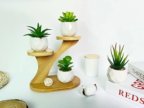 Miniatura 10 de Plantas artificiales para interiores en macetas, plantas falsas al aire libre, mini maceta de cerámica negra, decoración de suculentas verdes para