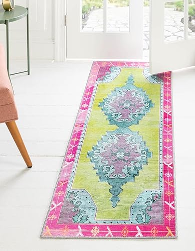 Unique Loom Timeless Collection - Alfombra de área - Thomas (2' 6" x 14' 1" camino, verdemarfil)