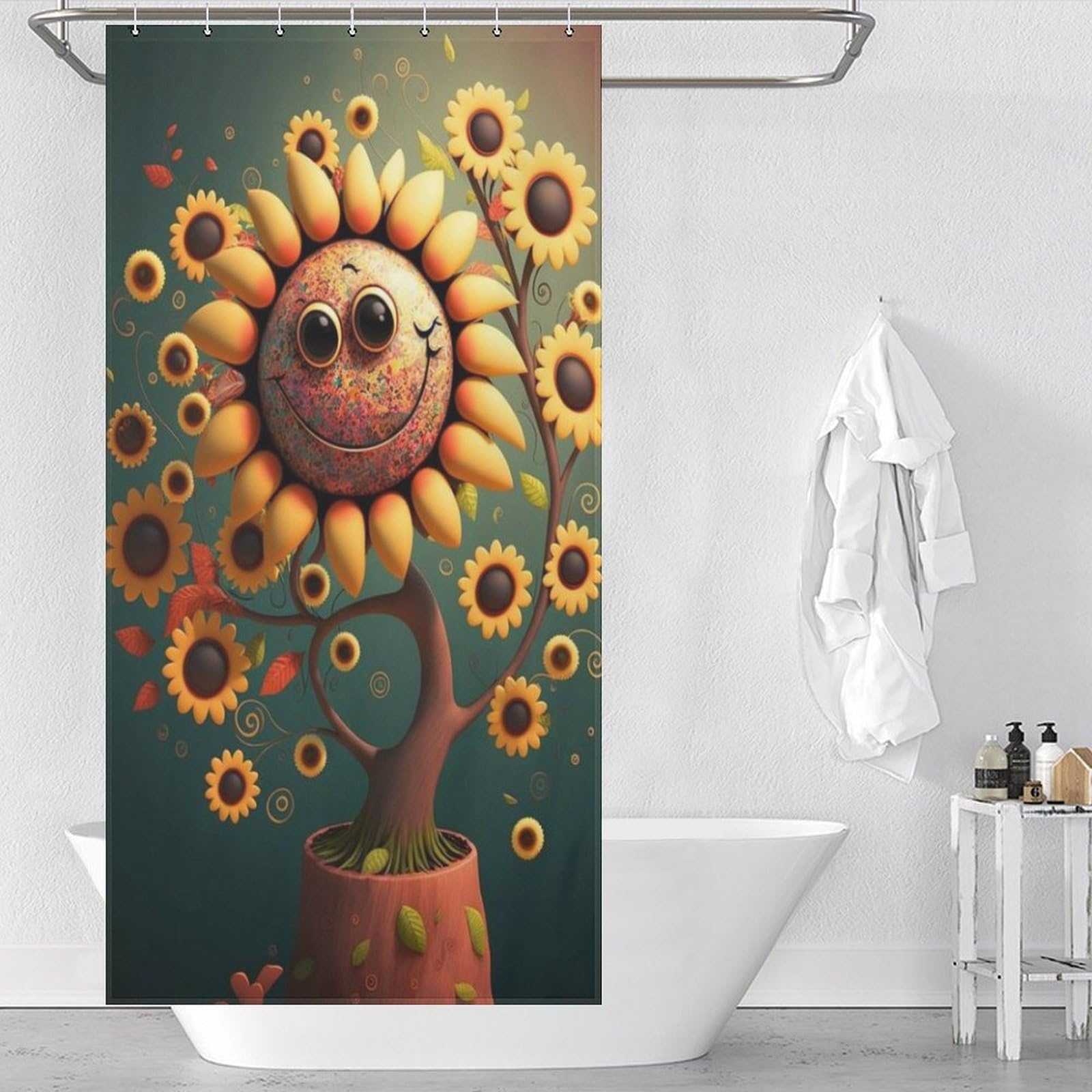 Rideau de douche tournesol 92x183cm lavable en machine avec crochets