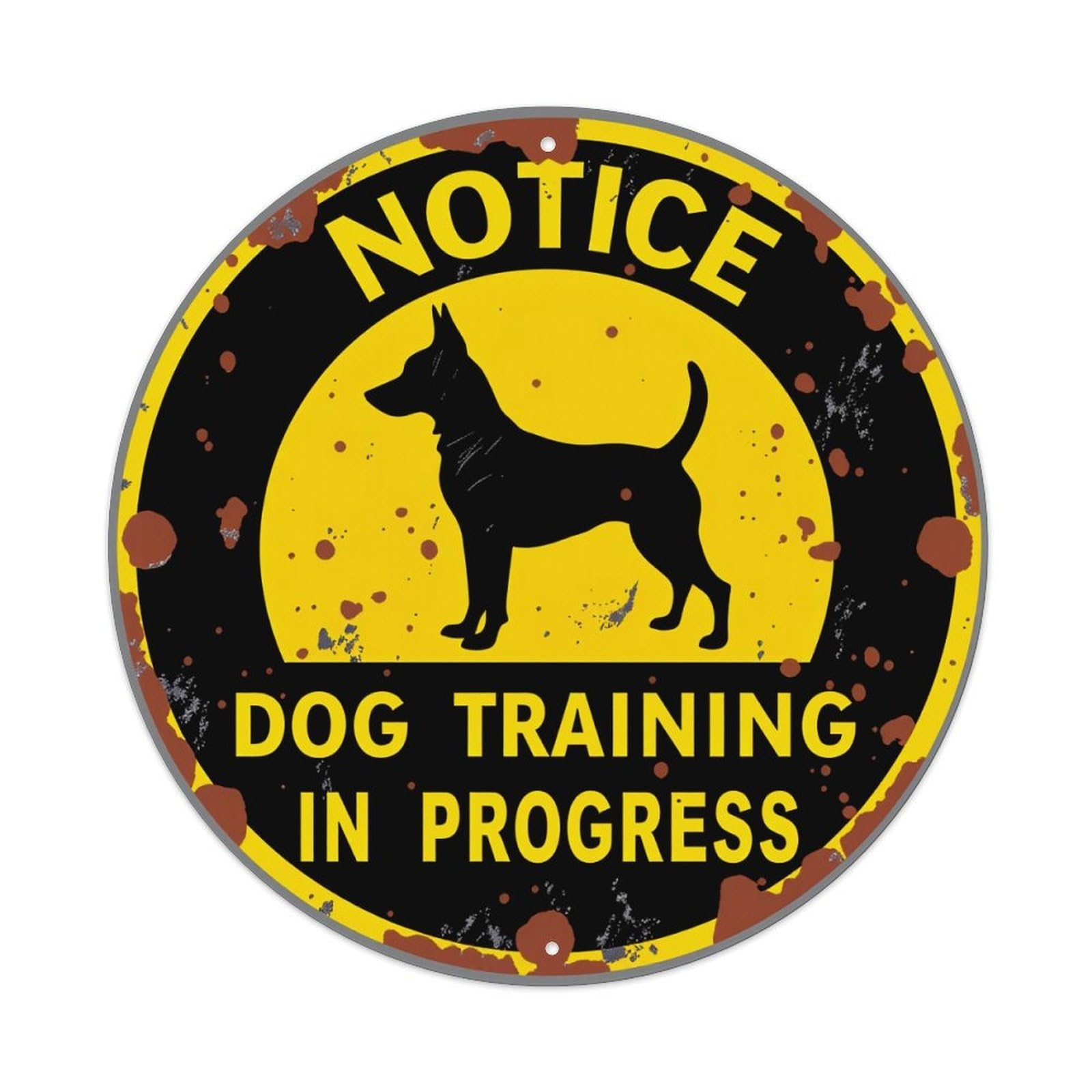 Notice Dog Training In Progress Round Sign Wall Decor Poster, Home Bar Garage Cafe Kitchen Wall Art Decoration 12X12Inches