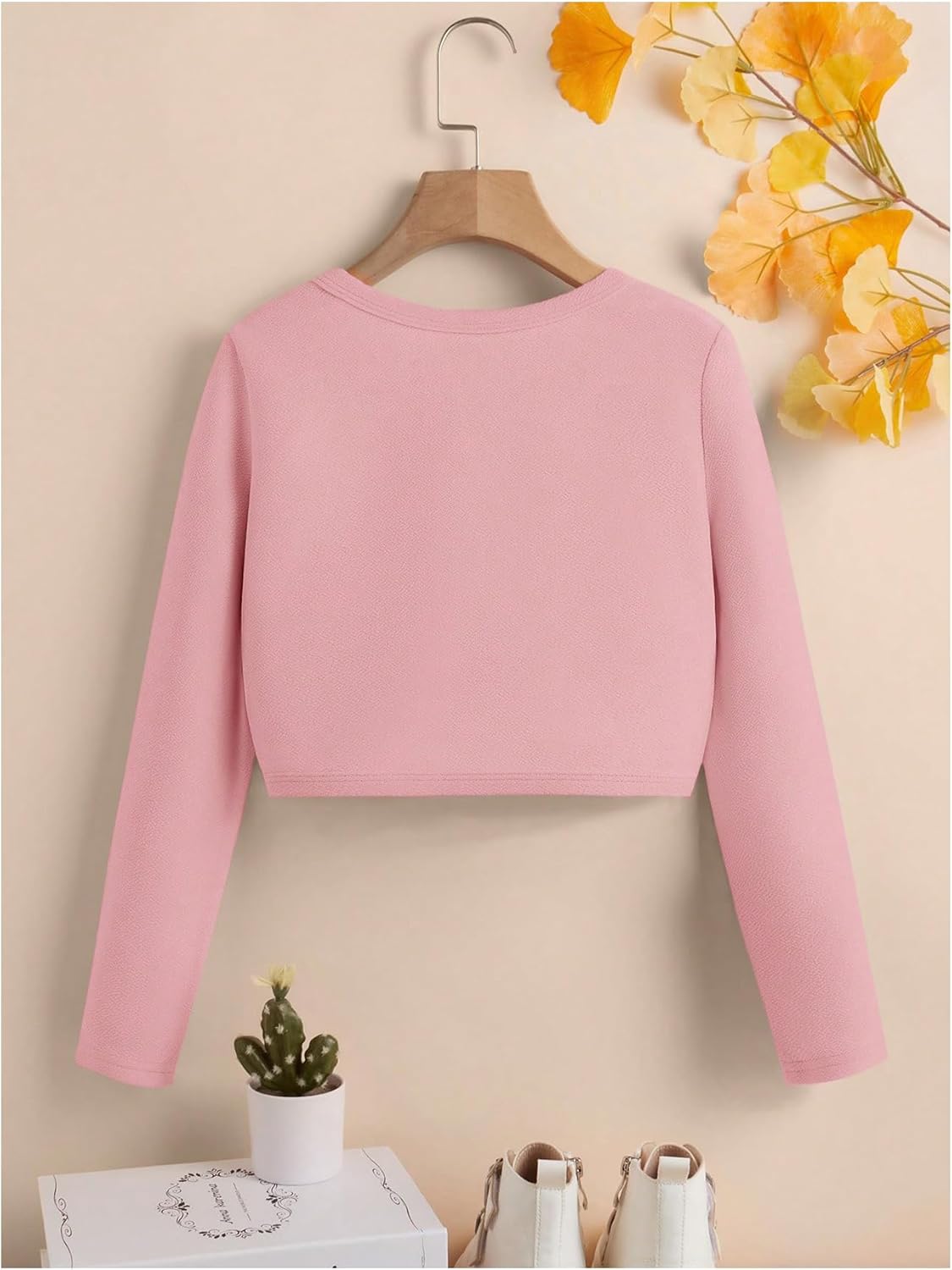 OYOANGLE Girl's Solid Knit Cropped Cardigan Sweater Long Sleeve Regular Fit Shrug Jacket - Image 2