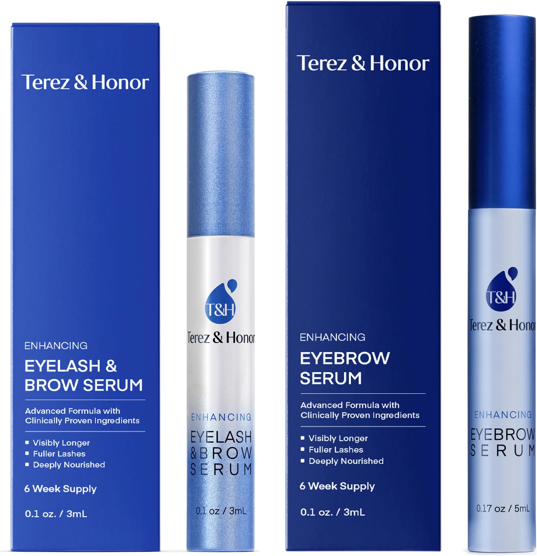 Natural Eyelash Serum with Eyebrow Serum Set - Boost Eyelash Growth Enhancer for Longer, Thicker, Fuller-Looking Lashes and Brows - Gentle & Effective Formular [3 mL + 5mL]