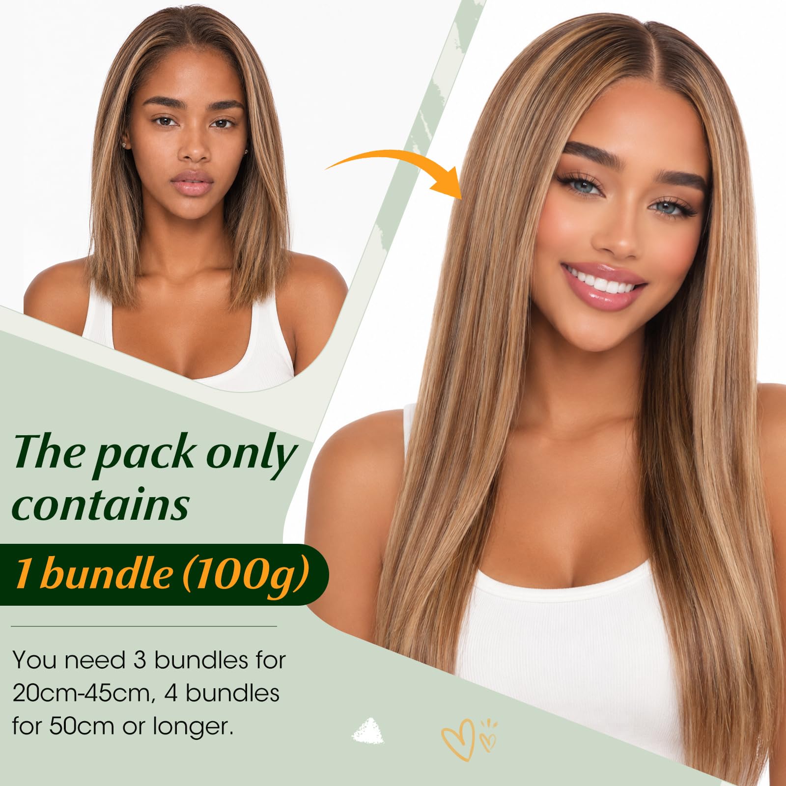 Elailite Haartressen Echthaar Sew in Bündel Hair Extensions Tressen Haarverlängerungen Brasilianisches Glatt 100g 70cm #4P27 Mittel Braun/Honigblond