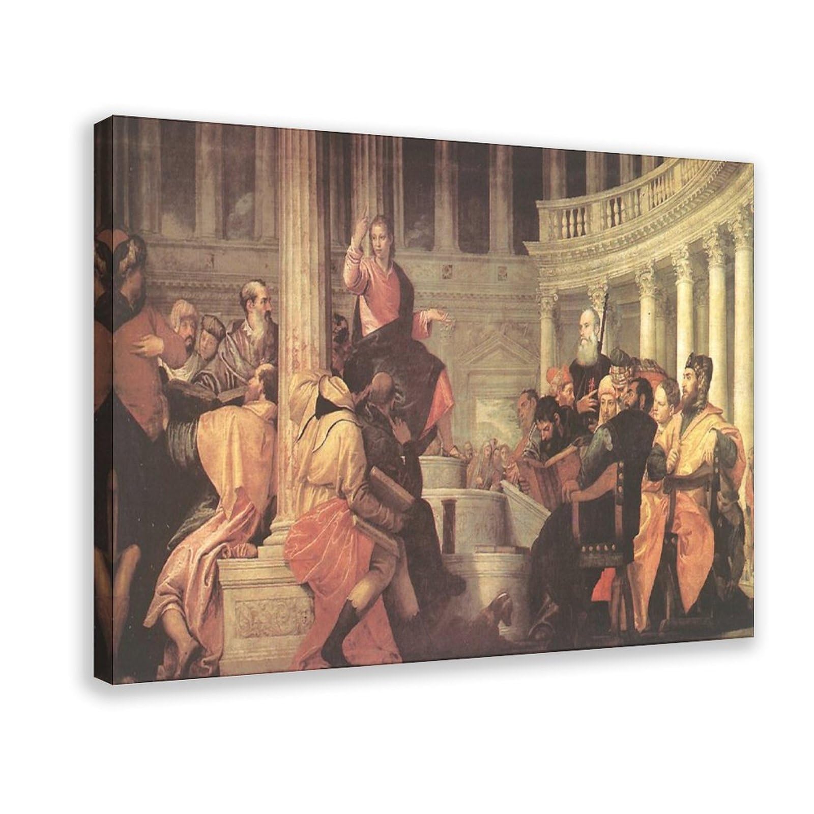 WCYB Jesus Among The Doctors In The Temple by Paolo Veronese Prints Posters Canvas Deco Paintings Wall Art For Office Living Room Frame 12" L X 18" W