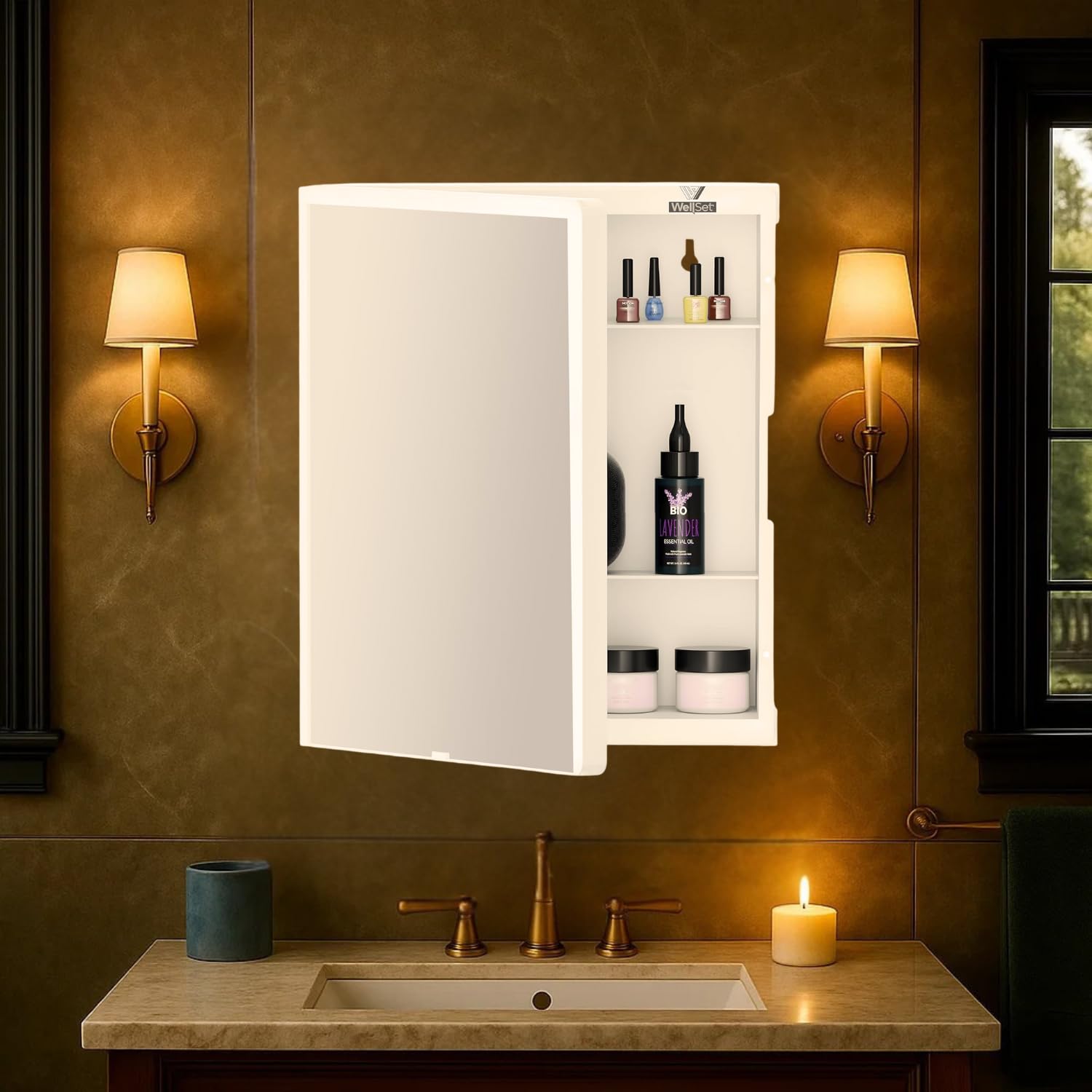 New Rich Look Bathroom Cabinet with Mirror White | Storage Organiser | Strong Plastic Bathroom Shelves Wall Mounted | Mirror Cabinet- (Made in India)