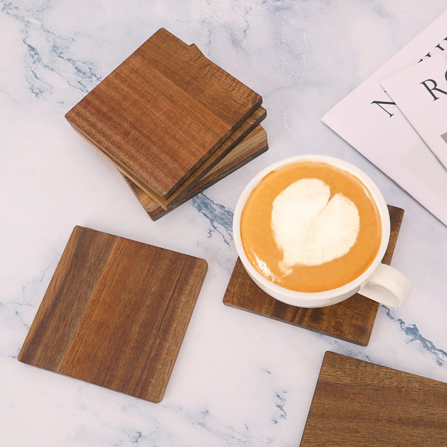 20-Piece Unfinished Acacia Wood Coasters - Square, Brown, Non-Slip Silicon Dots, 4x4 Inch, DIY, Crafts, Home Decor - Image 4