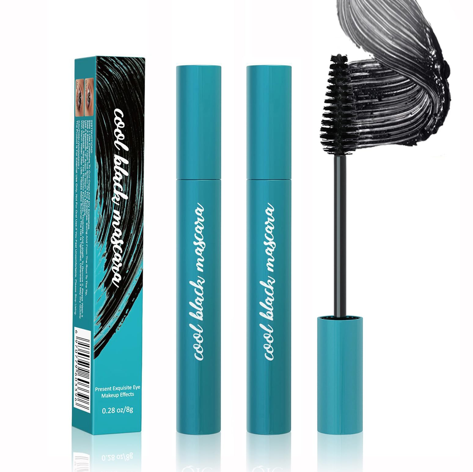 FYEBOO [2025 New] Thickening Fiber Lash Mascara Extension Voluminous, Long-Lasting Waterproof & Smudge-Proof, No Flaking/No Clumping, Black Mascara (2 Packs)
