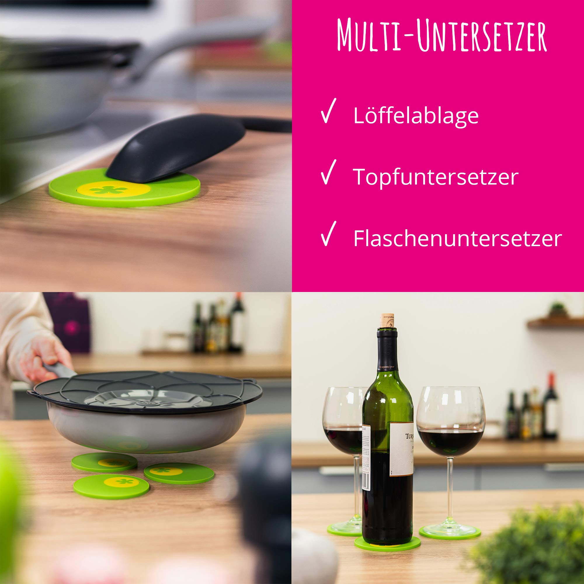 Kochblume Summer Breeze Set | Trinkhalm, Multiuntersetzer, Eiswürfelbereiter, Silikon | Das Original von Cooklife in der pinken Box (anthrazit, 3er Set)