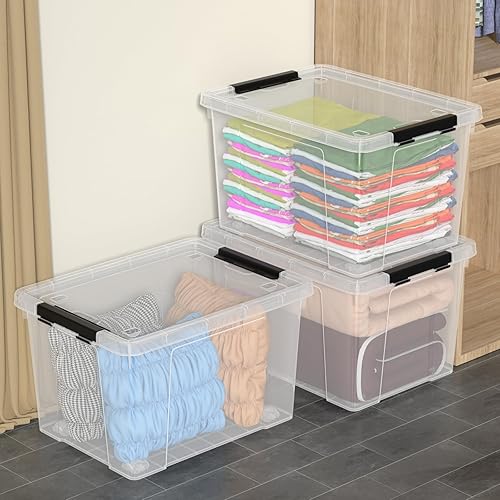 Miniatura 5 de Paquete de 4 contenedores grandes de plástico transparente con tapas de cierre, contenedor de almacenamiento de plástico de 50 cuartos de galón con