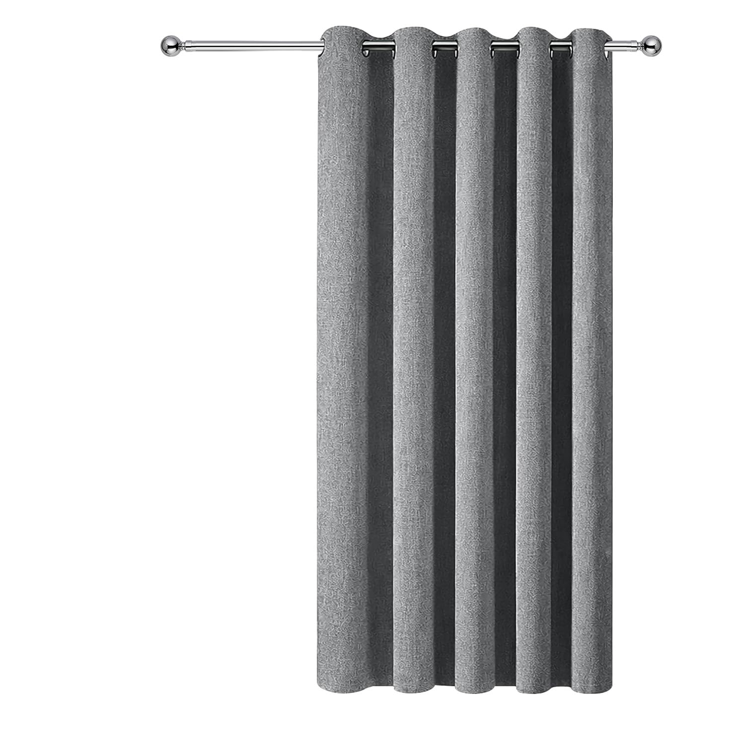 Aspire Homeware Blackout Eyelet Linen Curtains for Living Room 66x84 Inch Thermal Insulated & Super soft Ring Top Charcoal Curtain Single Panel with Matching Tieback
