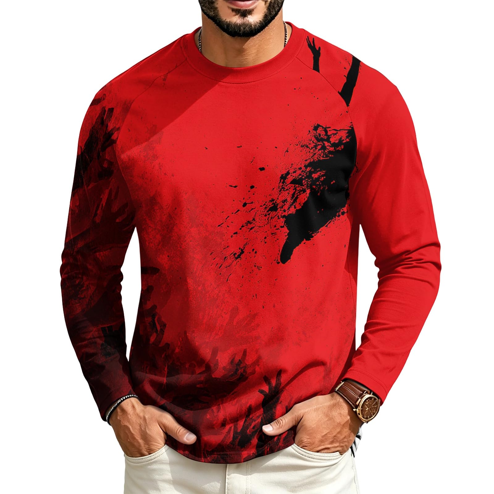 Halloween Crew Neck Shirts Costumes for Men Long Sleeve,01-Wine 4XL — image 1