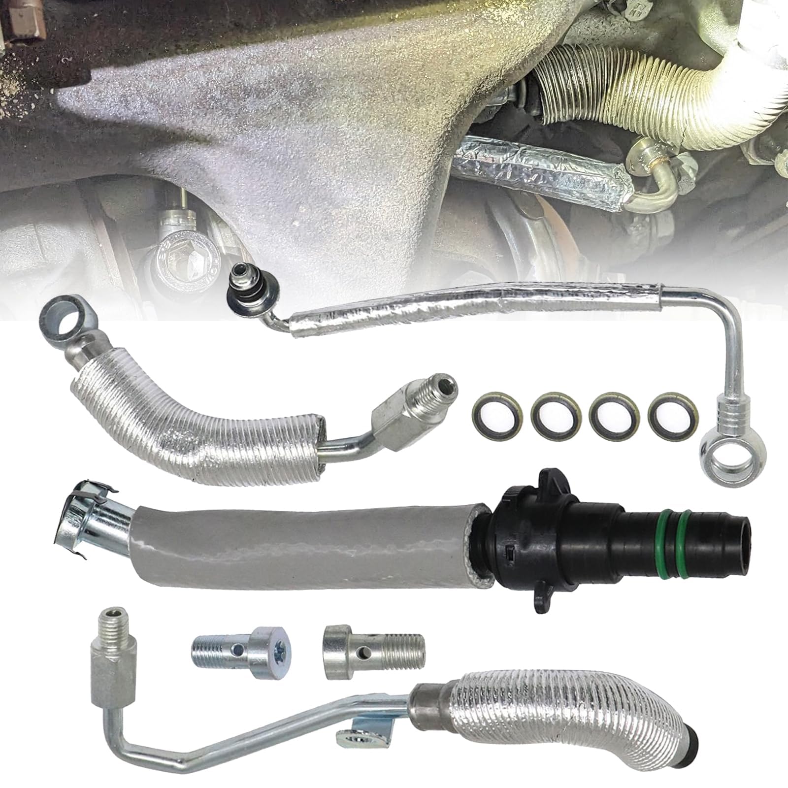 SecosAutoparts 4Pcs Turbo Oil Return Drain &amp; Oil Feed Pipe Kit Compatible with Buick Encore Compatible with Chevy Cruze Sonic Trax 2013-2019 1.4L L4# 55592600 25198546 25200947 55587854