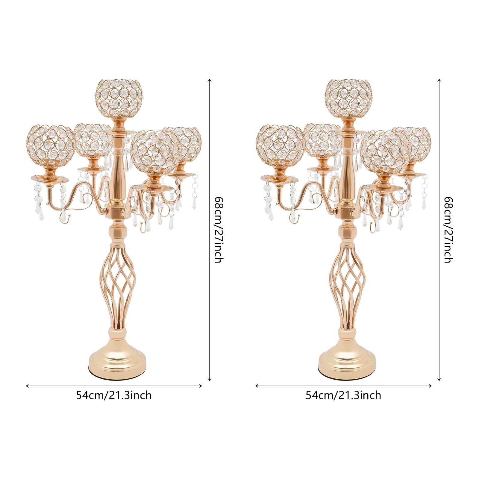Candelabro Alto De Cristal De 5 Brazos Elegante Centro De Mesa For Bodas Navidad Y Fiestas con Candelabros A Juego(Gold,2pcs)