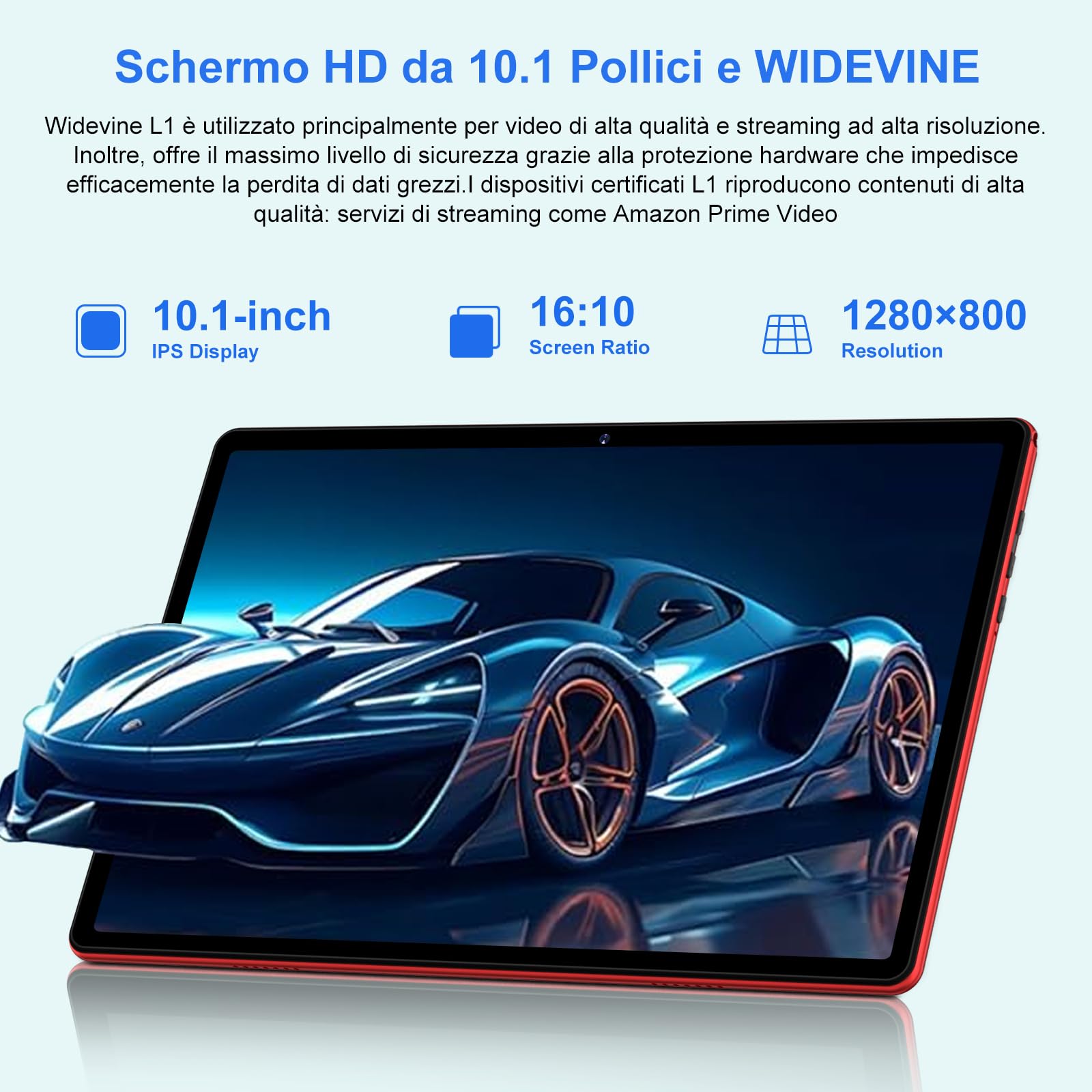 Tablet 10 Pollici Android con 20GB RAM + 128GB ROM (TF/2TB), 5G WiFi 6, Octa-Core, GMS, Bluetooth 5.0, 5MP + 8MP, 1280 * 800 FHD IPS, Widevine L1, 2025 Newest Tablet 2 in 1 con Tastiera e Mouse - Red
