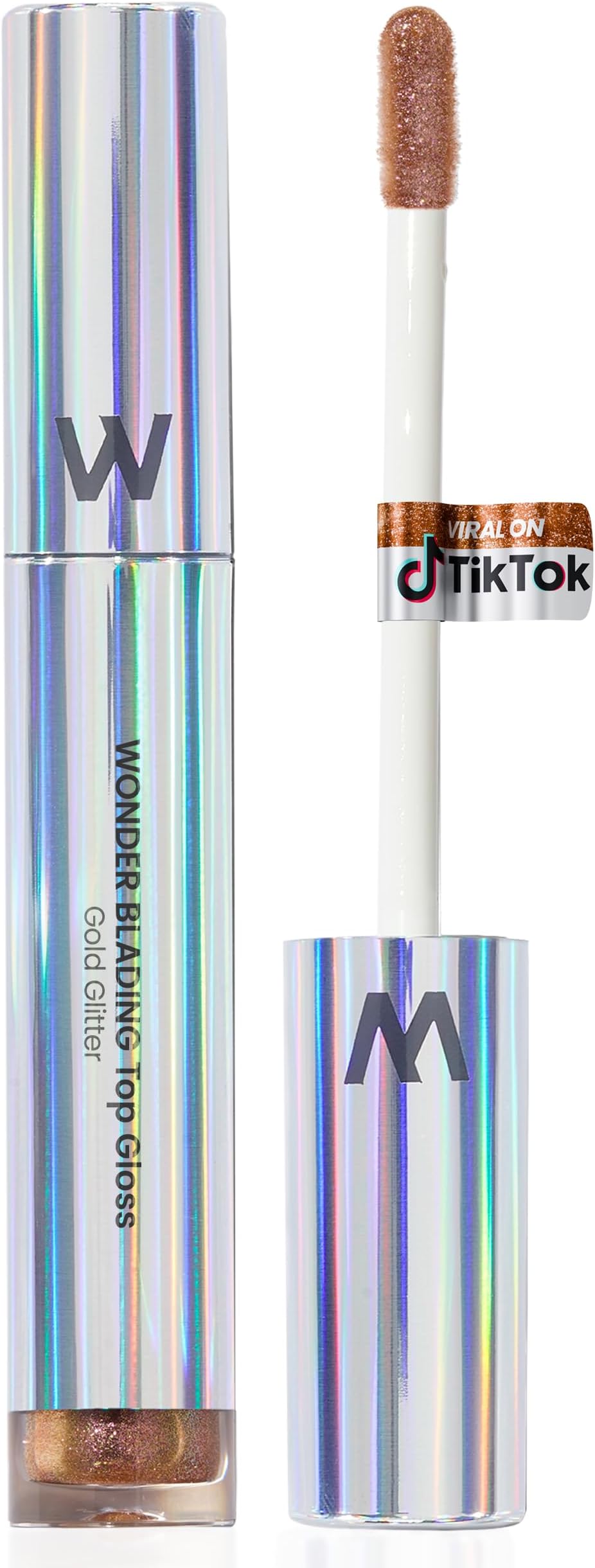 Lip Gloss - Wonderskin Blading Top Gloss, Gold Glitter, Hydrating and High Shine Finish Lip Makeup (Gold Glitter)