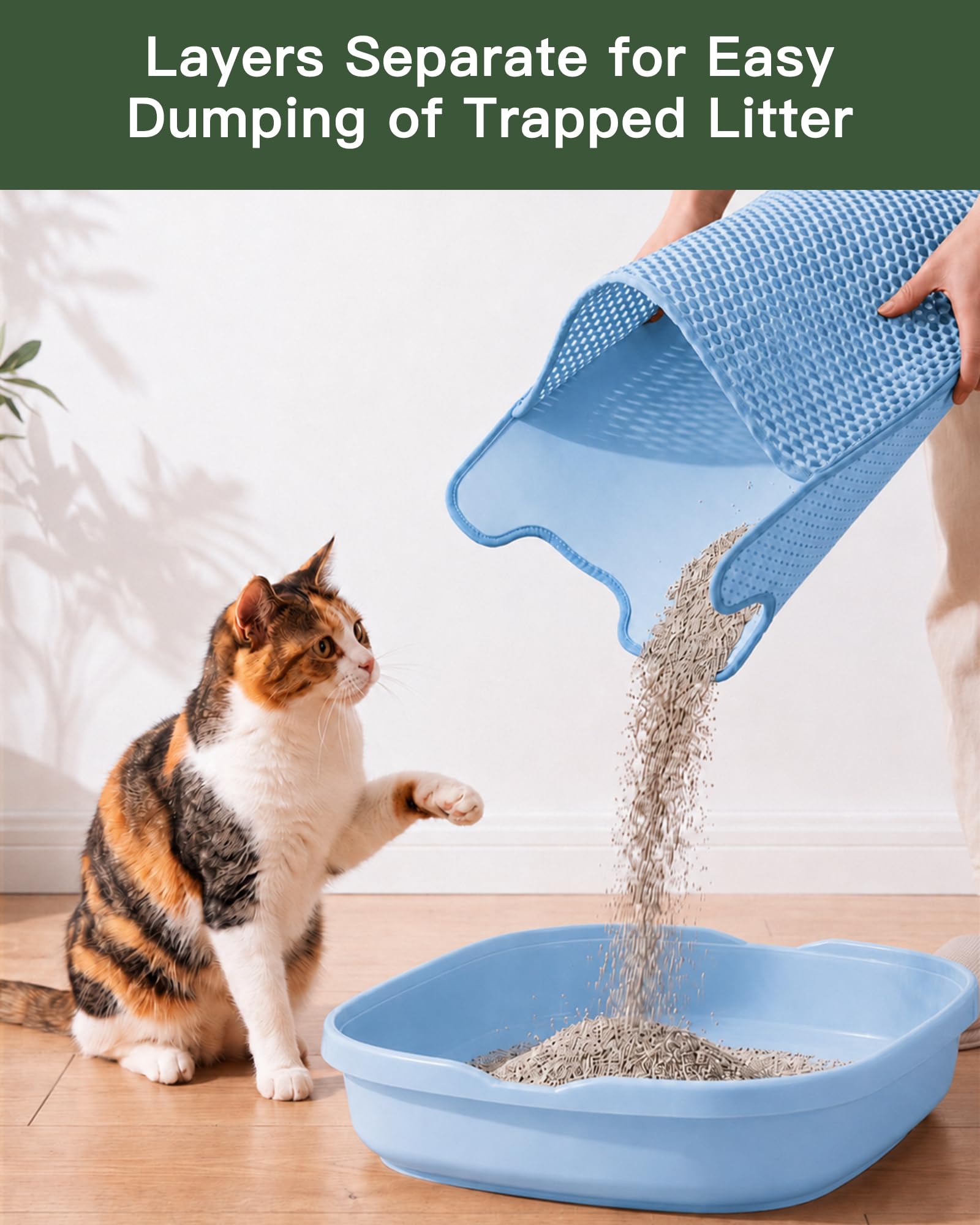 Leo's Loo Too by Casa Leo I Litter Mat I Atrapa la arena de tu gato con un diseño de panal de abeja de doble capa, material impermeable para una fácil limpieza, azul bebé
