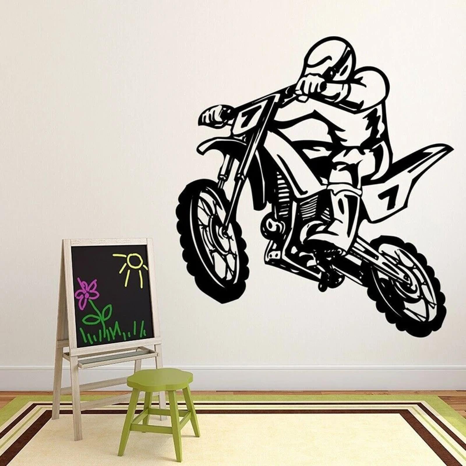 YOUOUSI Stunt Motocross Cool Style Off-Road Vehicle wall Vinyl Window Stickers for Teenage Boys' bedrooms Home Decor