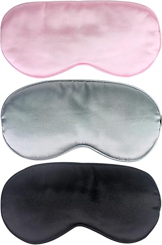 3 cubrebocas de seda natural real con correa ajustable, ambos lados bloquean la máscara de ojos de seda clara para dormir, cubiertas de sombras