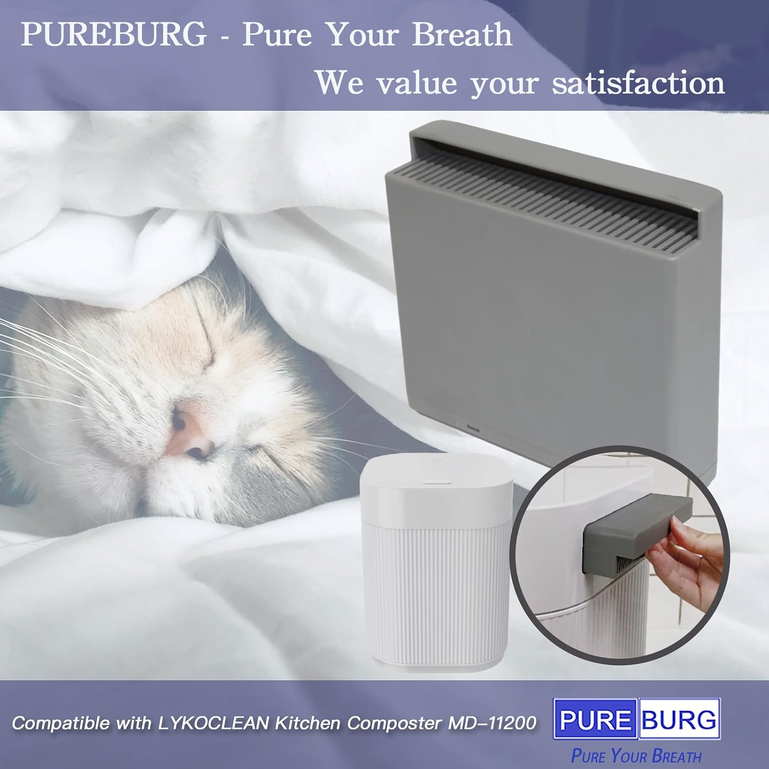 PUREBURG Deodorization Filter Compatible with LYKOCLEAN Kitchen Electric Composter MD-11200 (2.5L), 2-Pack Activated Charcoal Odor Remove