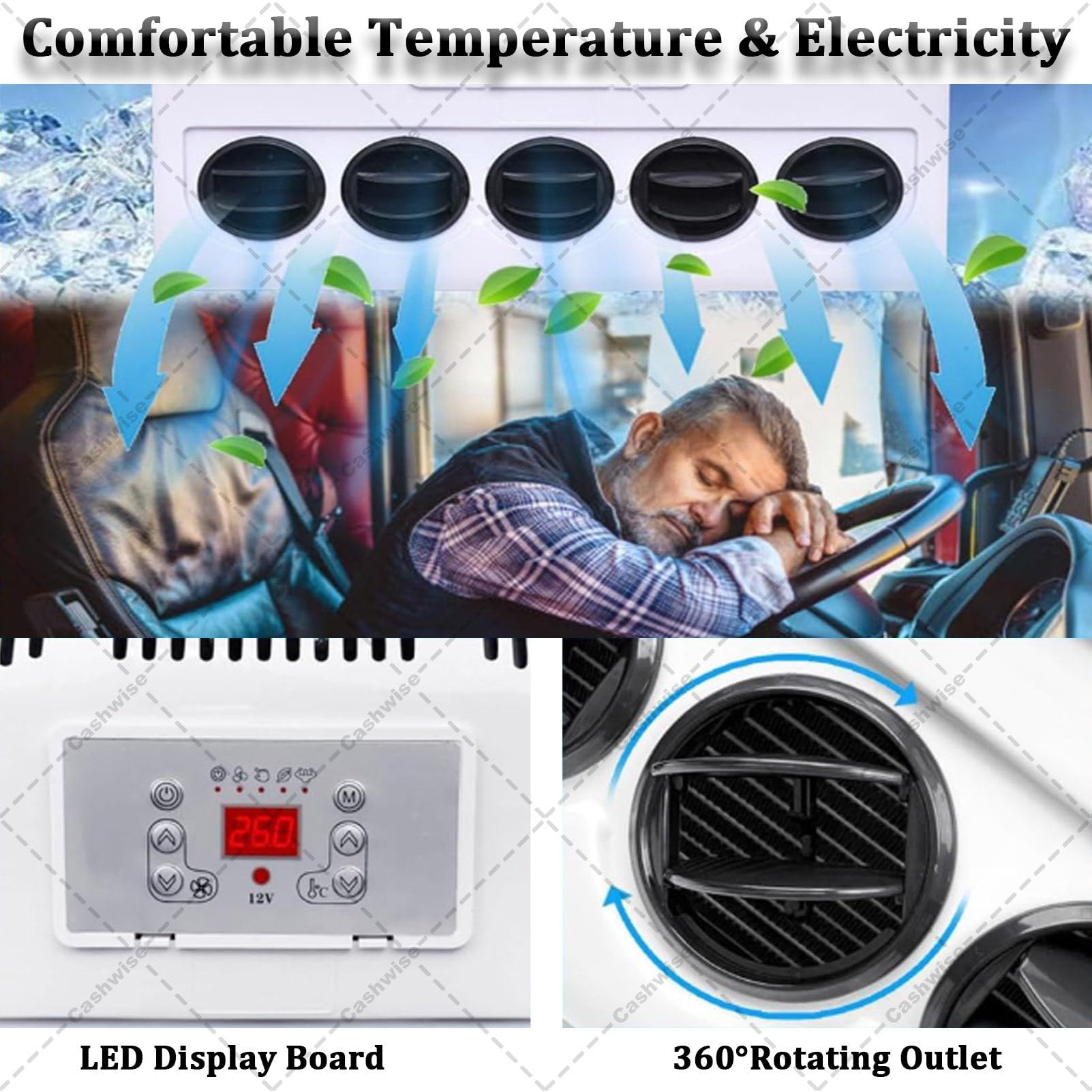 Condizionatore d'aria split per camper, unità di climatizzazione elettrica per camion, climatizzatore per cabina camion, raffreddamento rapido e silenzioso, unità di climatizzazione split Black-12V