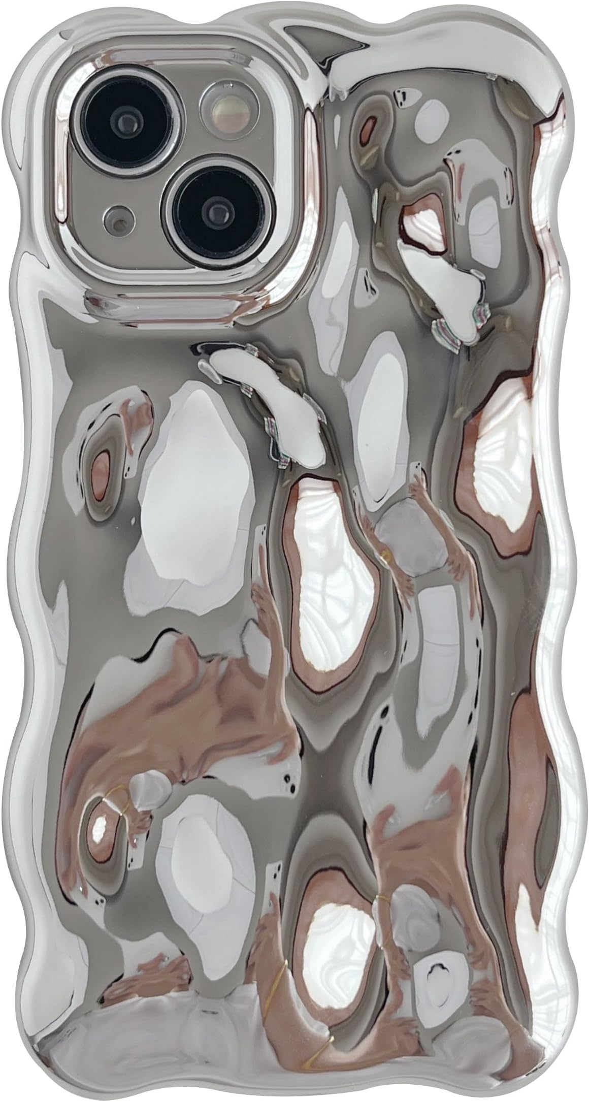 Caseative for iPhone 15 Case,Water Ripple Wave Meteorite Bubble Pattern Chrome Plating Electroplated Candy Color Soft Compatible with iPhone Case (Silver,iPhone 15)