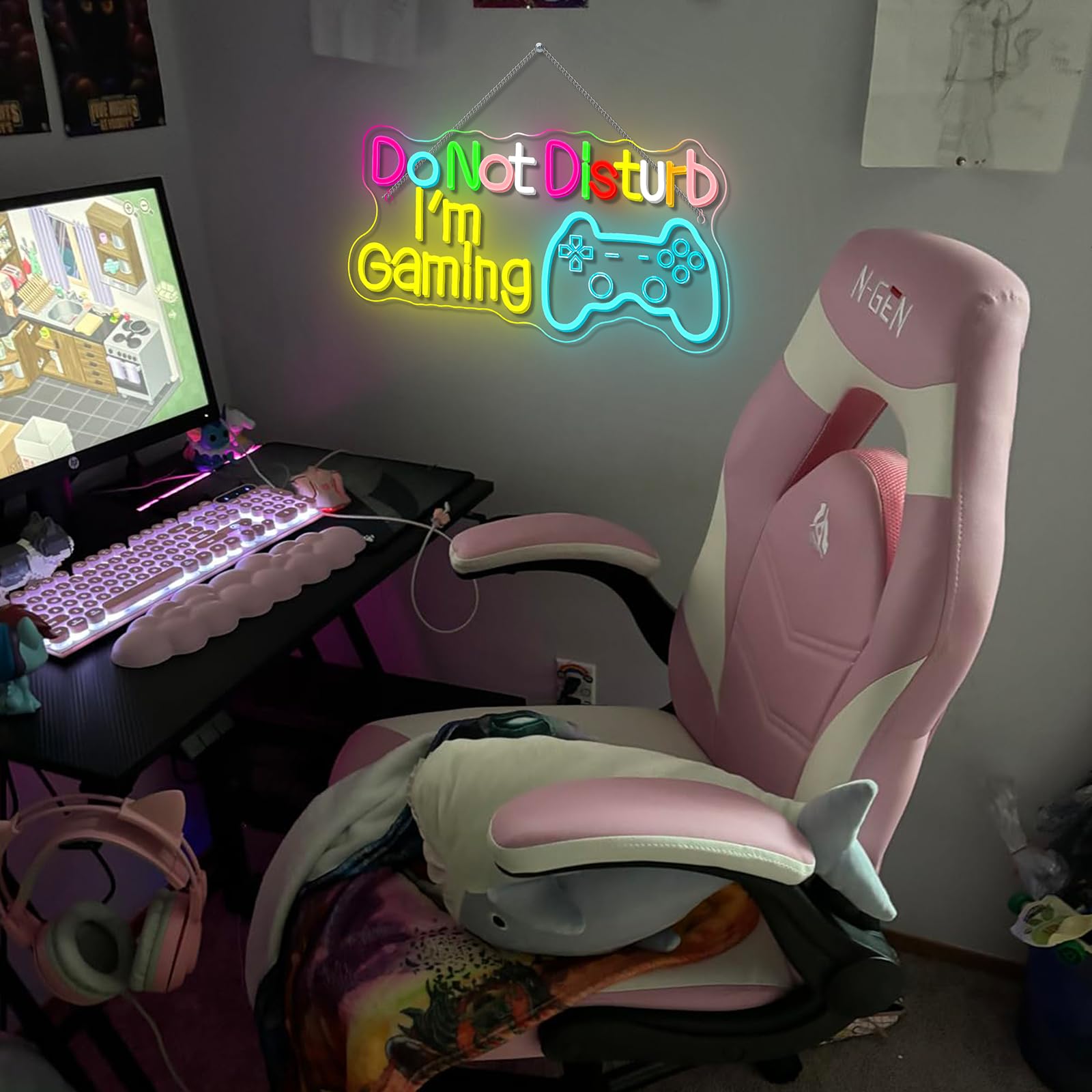 Neonowy znak "Do Not Disturb I AM Gaming", jasny, duży, kolorowy, ściemniany zestaw słuchawkowy LED, oświetlenie i słuchawki, zasilane przez USB, podświetlane znaki do gry w strefę gier, pokój