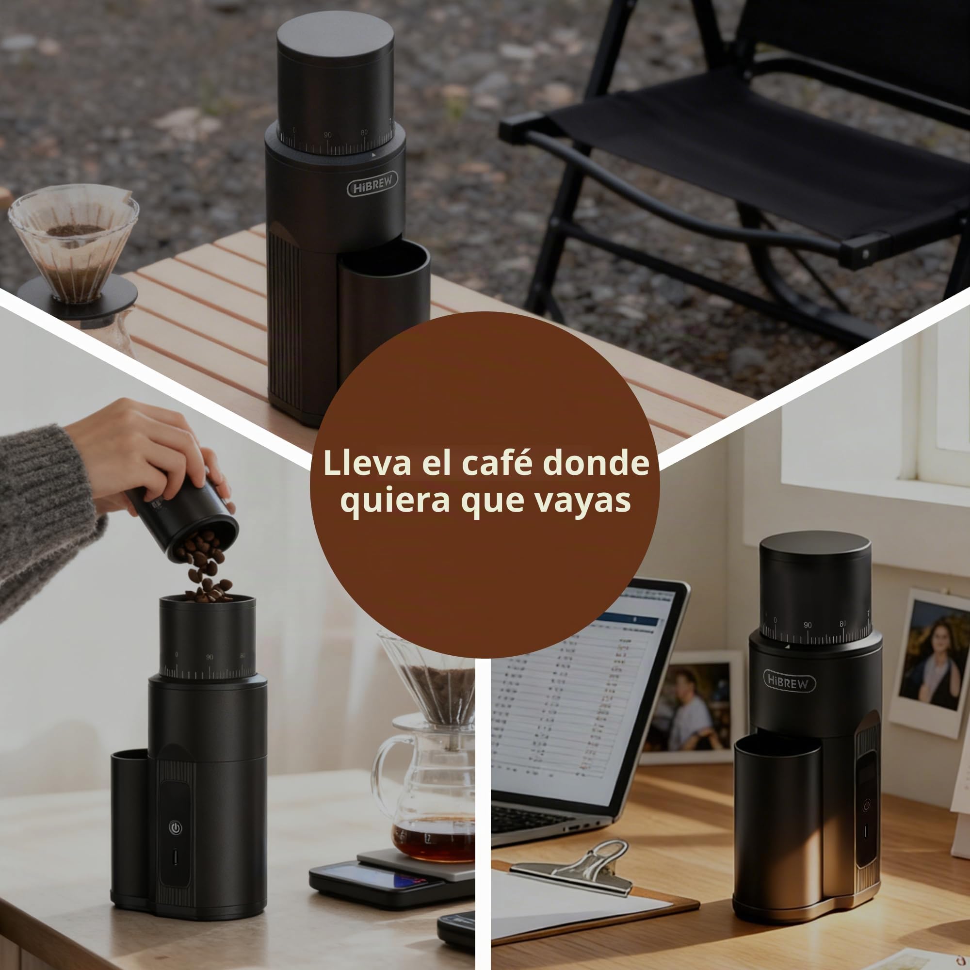 HIBREW G5mini Molinillo de Café Portátil Inalámbrico, Batería 5200 mAh | Carga Tipo‑C, 100 Niveles de Molido, Cónicos de Acero Inoxidable 38 mm, Molinillo Eléctrico para Hogar y Viajes