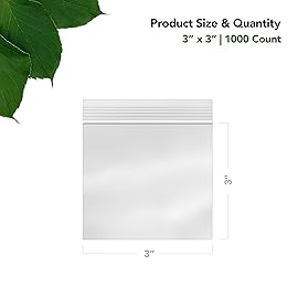 Seal Fresh 3 x 3 Inch Resealable Plastic Bags 1000 Pack - Clear Reclosable Mini Bags with Zipper Seal for Jewelry, Beads, Small Parts, Crafts, Hardware