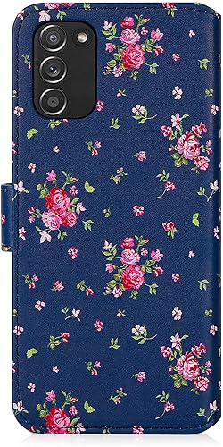 Miniatura 4 de 32nd Floral Series 20 - Funda de piel sintética para Samsung Galaxy A03S 2021 diseño de flores estilo cartera con ranuras para tarjetas color índigo