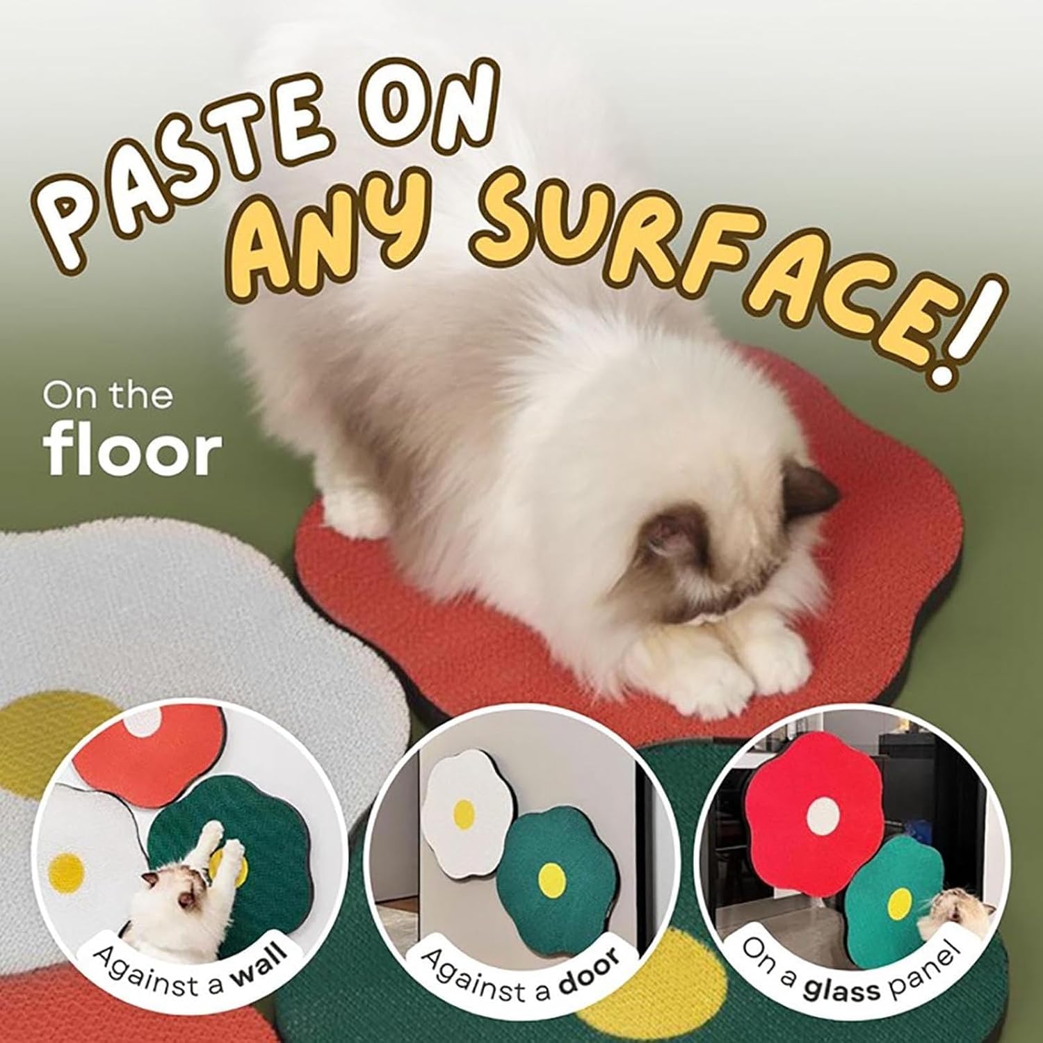 review Flower Scratching Pad for Cats On Wall, Cat Scratchers for Indoor Cats, Washable Cat Scratching Mat Furniture Protect Flower Pad (Green)