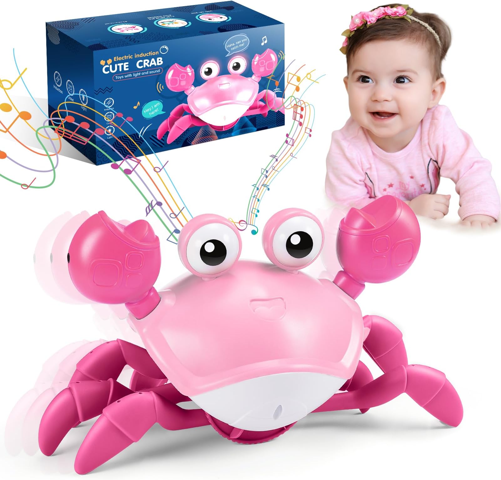 Sensory Toys for Babies, Crawling Crab Toy 1 2 3 4 Year Old Girl Gifts 1-4 Year Old Girl Montessori Toys for Babies 6-12 Months Baby Toy 0-6 Months Birthday Gifts for Girls Toddler