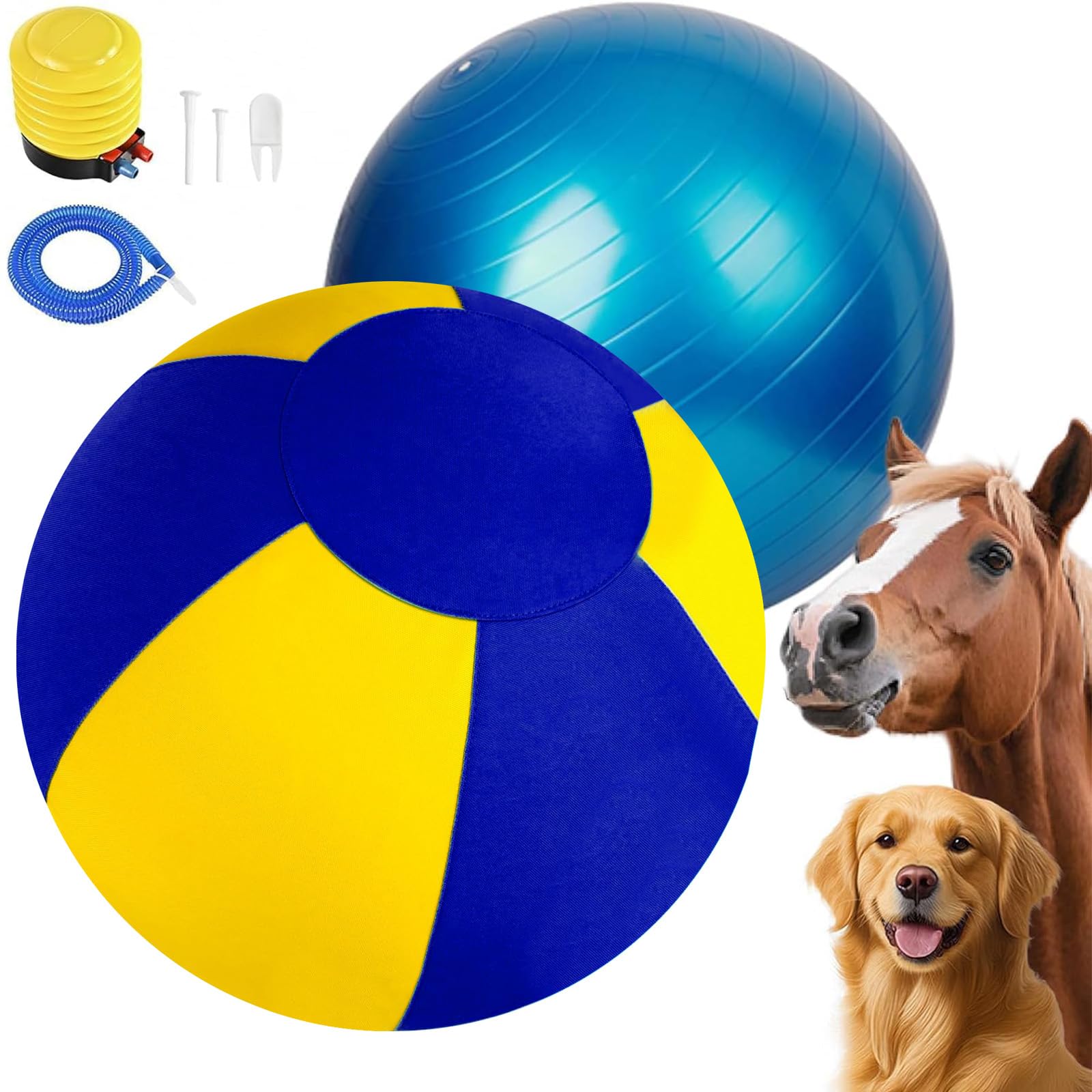 Palla da pastore cani con copertura protettiva e giocattolo per addestramento del cane con pompa per pastore border collie, addestramento all'aperto e gioco in cortile (55 cm giallo blu)