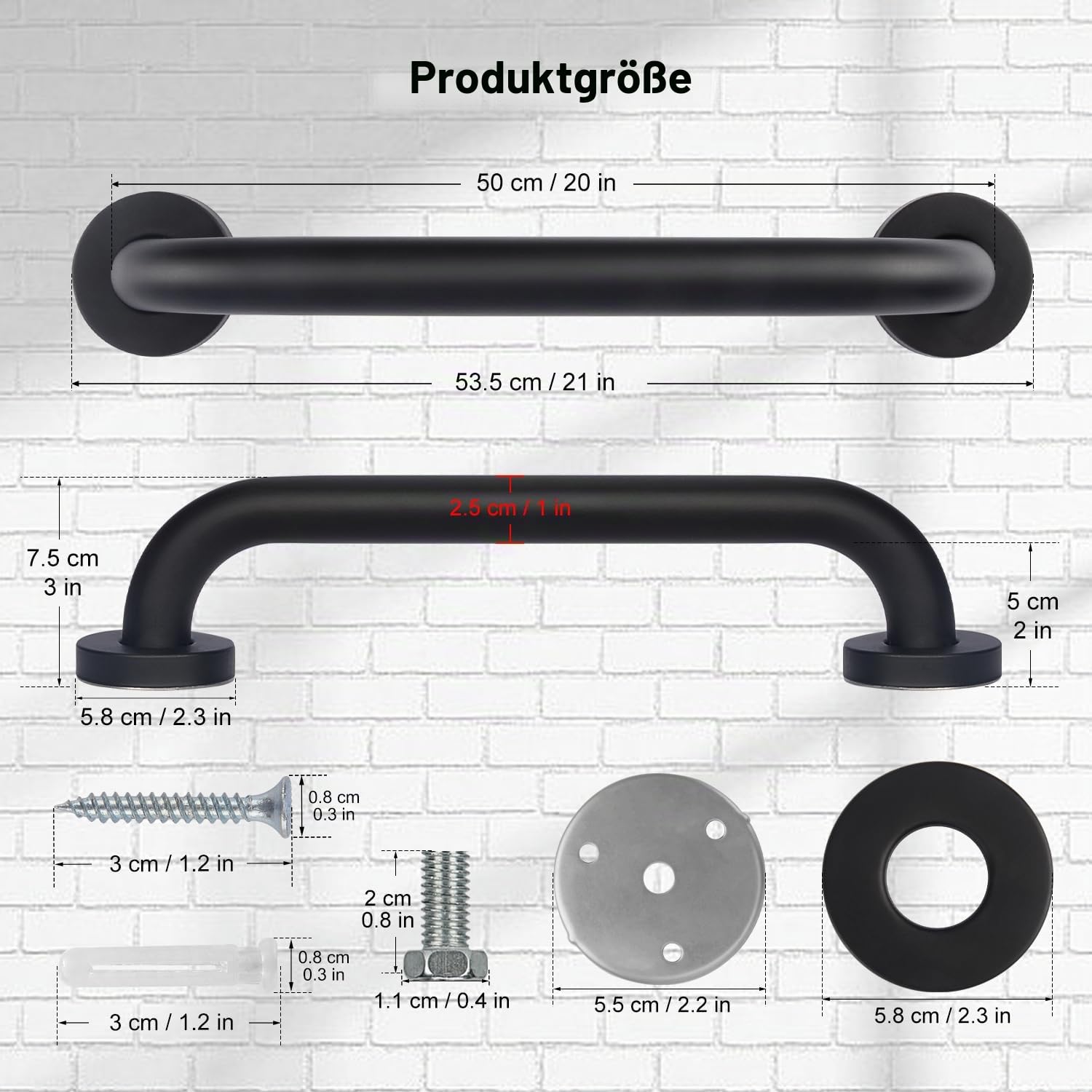supregear Badezimmer Haltegriff, 2-Pack 50 cm Rutschfester Badezimmer Sicherheitsgriff aus 201 Edelstahl in Ölgeriebener Schwarzer Ausführung Handlauf, Wandmontiert mit Verdeckten Schrauben