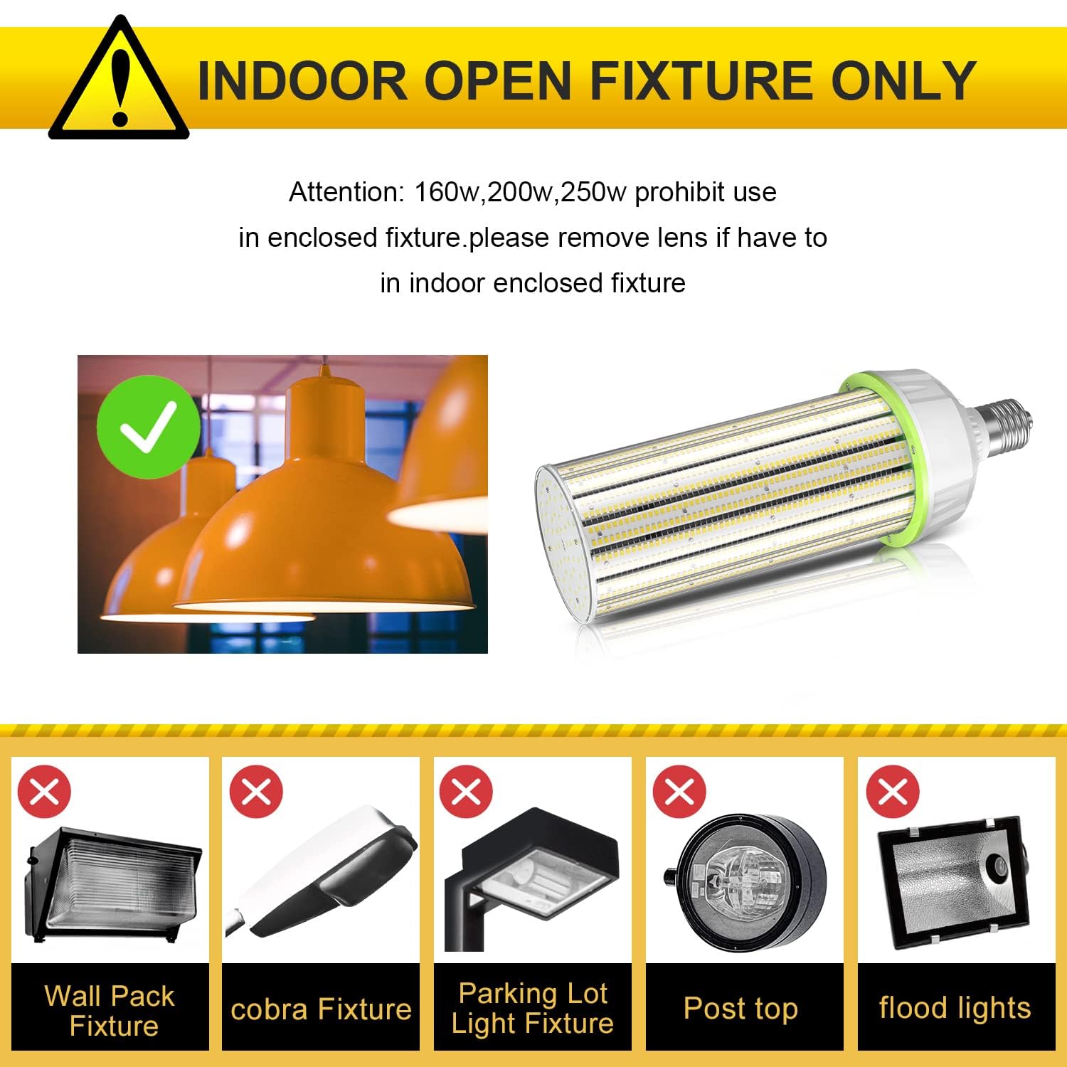 6 PCS 480V LED Corn Light Bulbs 100W E39 Base 15 500LM 5000K ETL Listed 400W HID Replacement — view 8