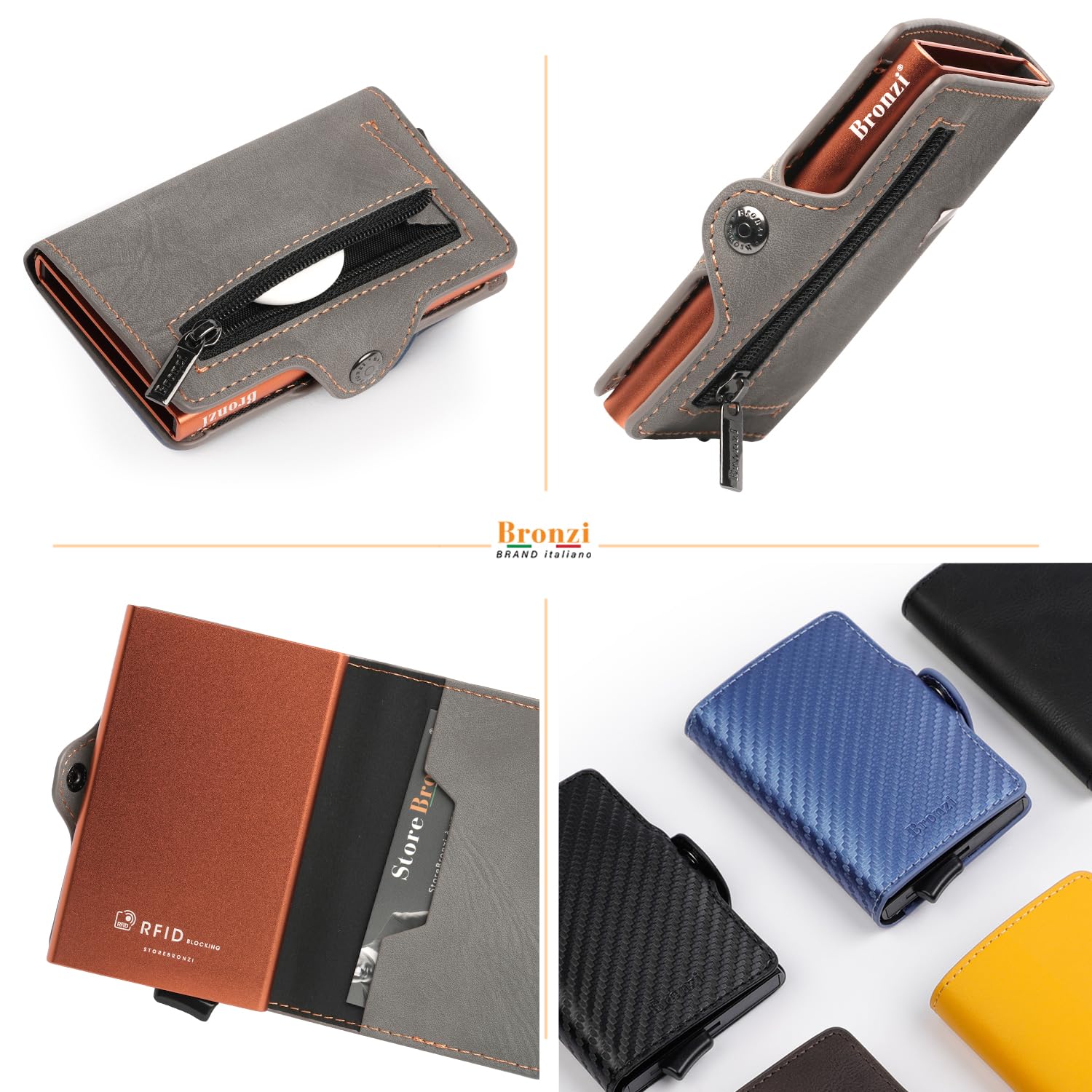 Bronzi Portafoglio Porta Carte Credito - Portafoglio Uomo Donna Slim Portacarte - Mini Porta Tessere - Protezione RFID Portatessere - Design Smart Opaco Grigio