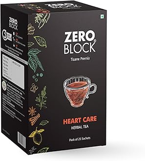 Zero Block Heart-Care Herbal Tea – 25-Sachet Tisane Premix (Arjuna, Cinnamon, Ashwagandha, Mulethi, Lemon, Ginger & Green Tea) – Heart & Immunity Support