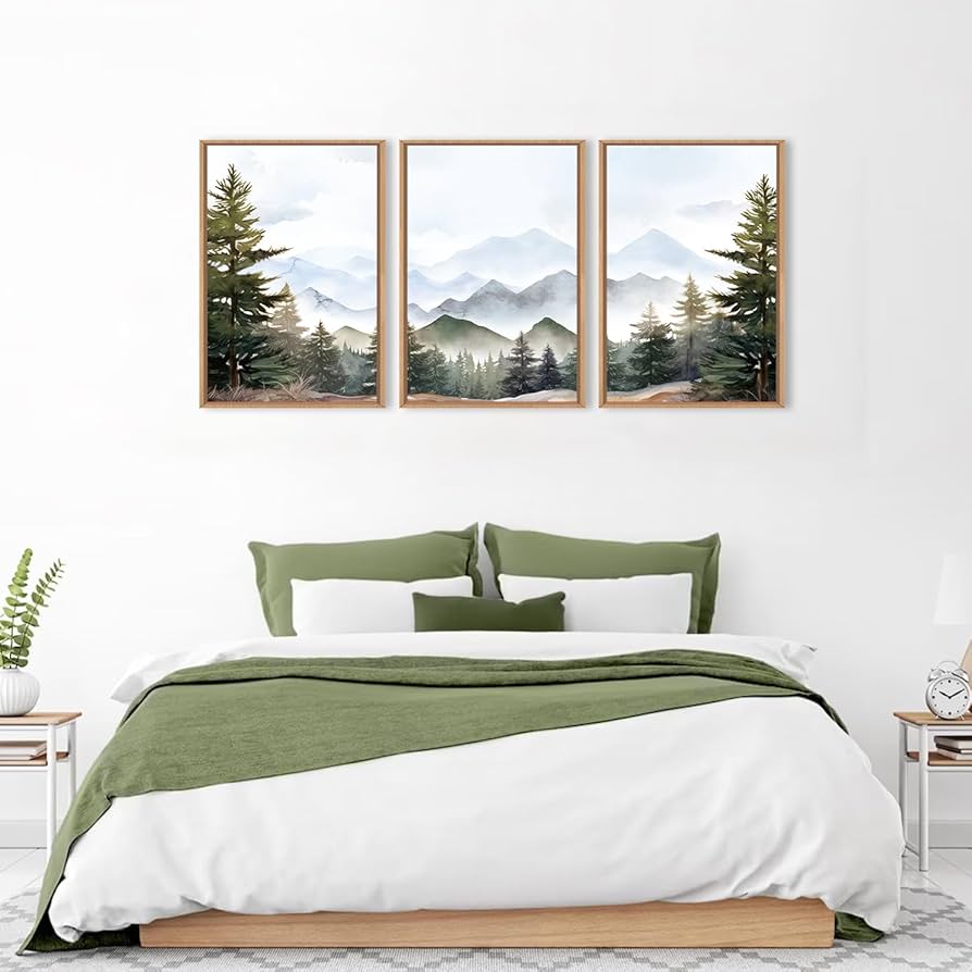 春郊 日本画 金色フレーム付き Amazon.com: KAIRNE Framed Mountain Canvas Wall Art Set