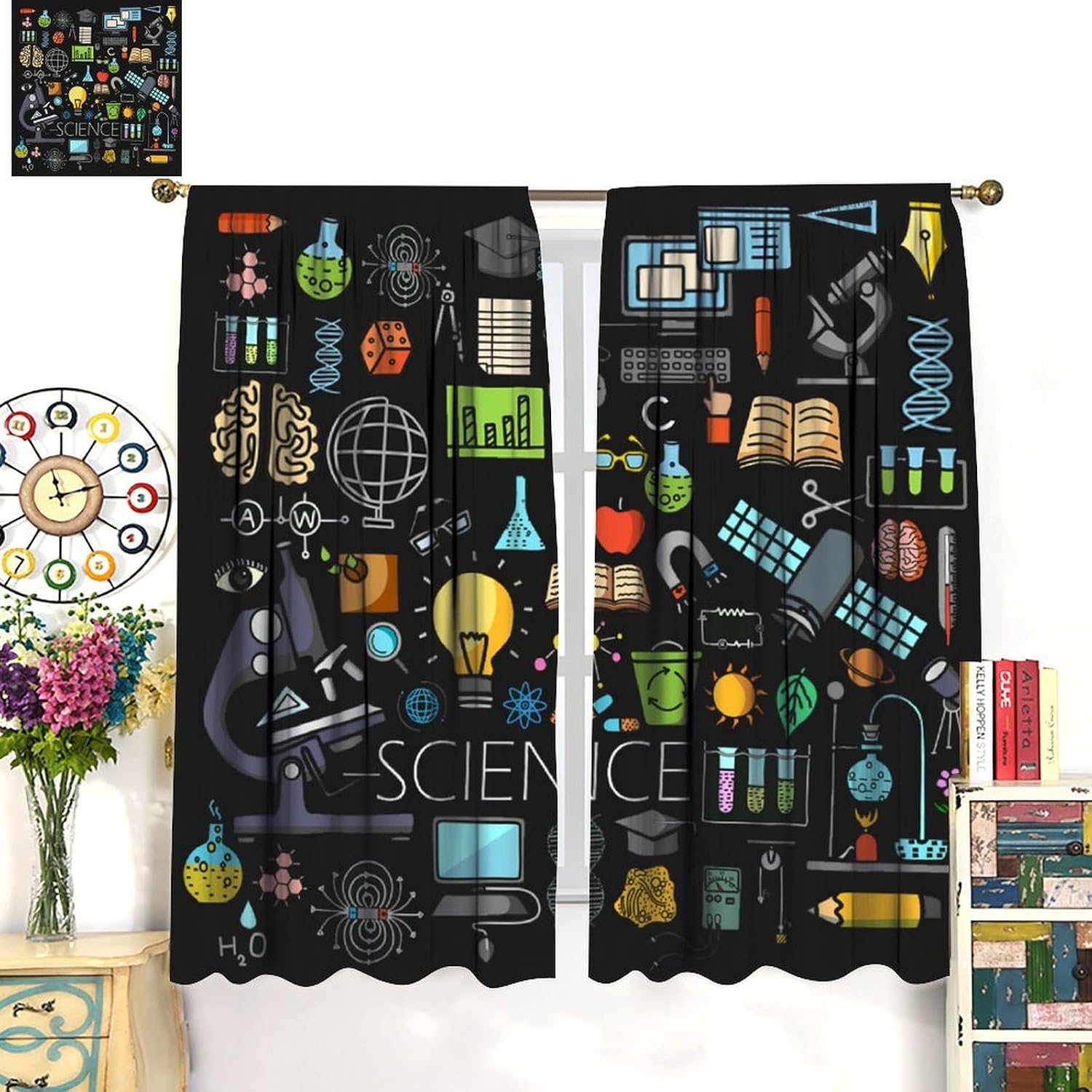 Science Theme Curtain for Boys Girls Back to School Gifts Window Treatment for Living Room Math Geometry Formula Math Equation Window Drapes for Kids Bedroom Classroom W42xL63(Decor)