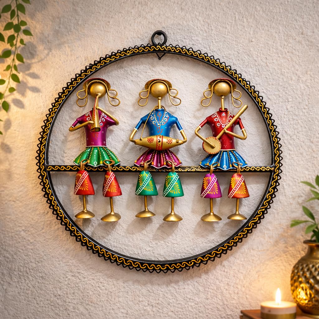 CraftVatika Metal Wall Decor, Musician Rajasthani Wall Hanging Decorations, Home Wall Decoration Items for Living Room, Wedding Anniversary Return Gift for Women, Set of 1 (15.3 Inches Height)-image-42