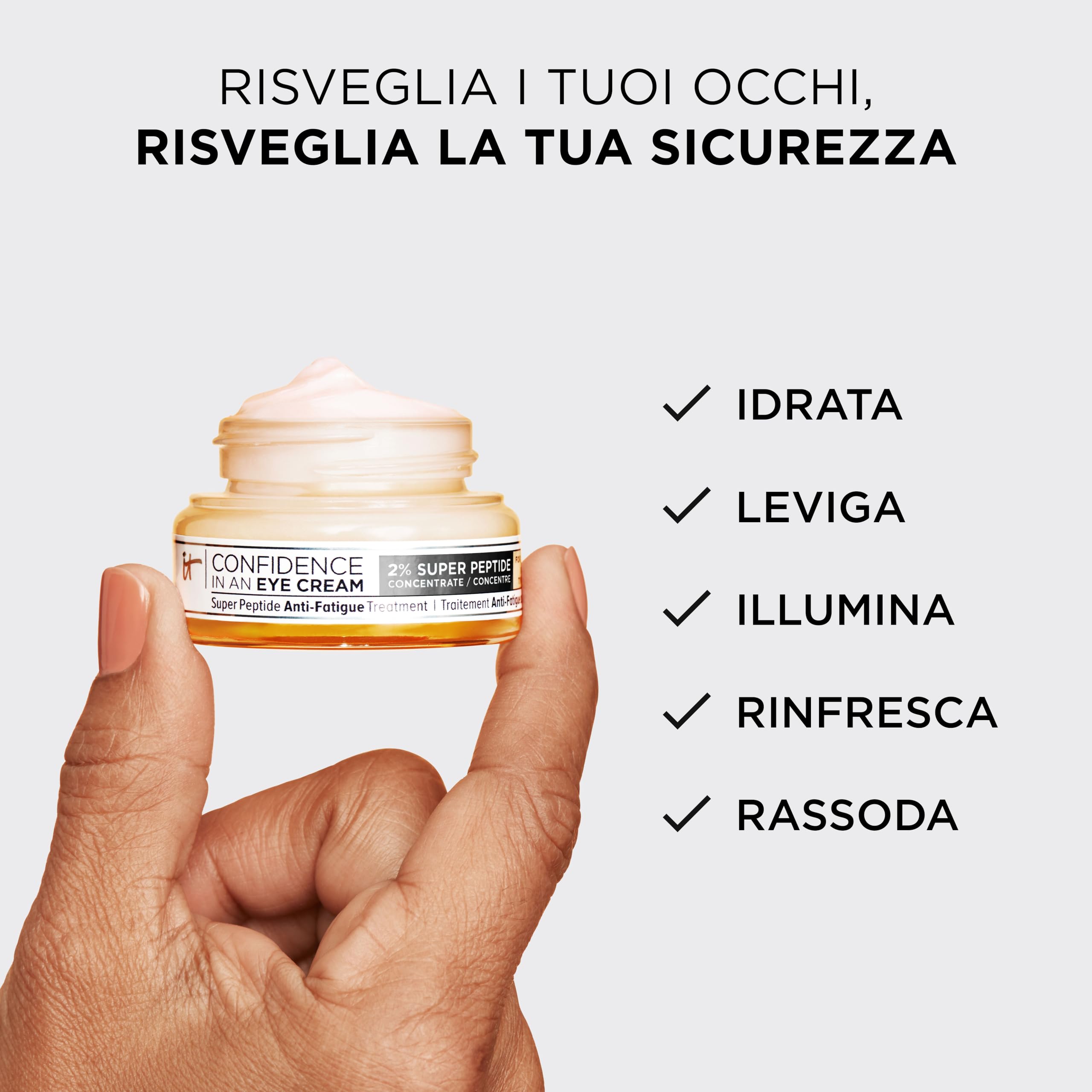 iT COSMETICS, Crema Idratante per il Contorno Occhi, Anti-Età e Anti-Fatica, Per Tutti i Tipi di Pelle, Formula con il 2% di Super Peptidi, Confidence In An Eye Cream, 15ml